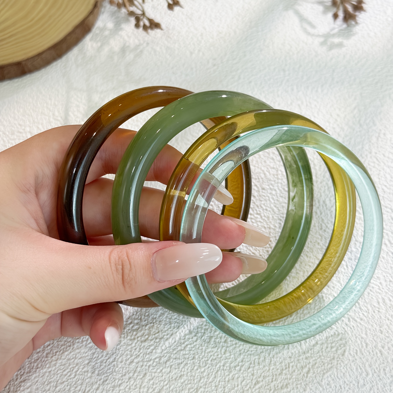 4pc Minimalist Resin Bracelet Set, Vintage Marbled Style