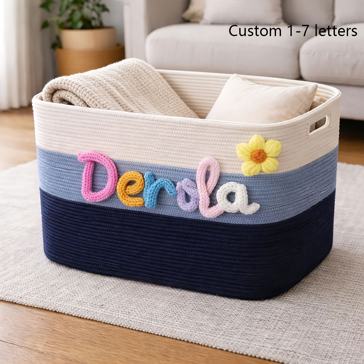 Personalized Two-Tone Storage Basket, Custom Household Organizer