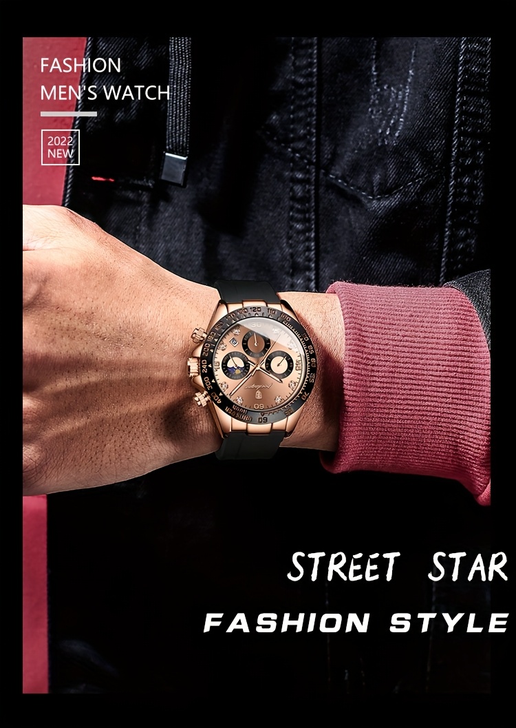 s waterproof quartz watch rose golden luminous calendar timer silicone strap business fashion style ideal for students professionals details 3