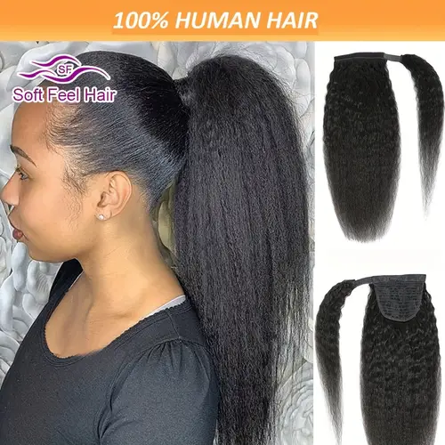 human hair ponytail for women straight brazilian pony tail extension afro wrap around ponytail extensions clip in hairpiece