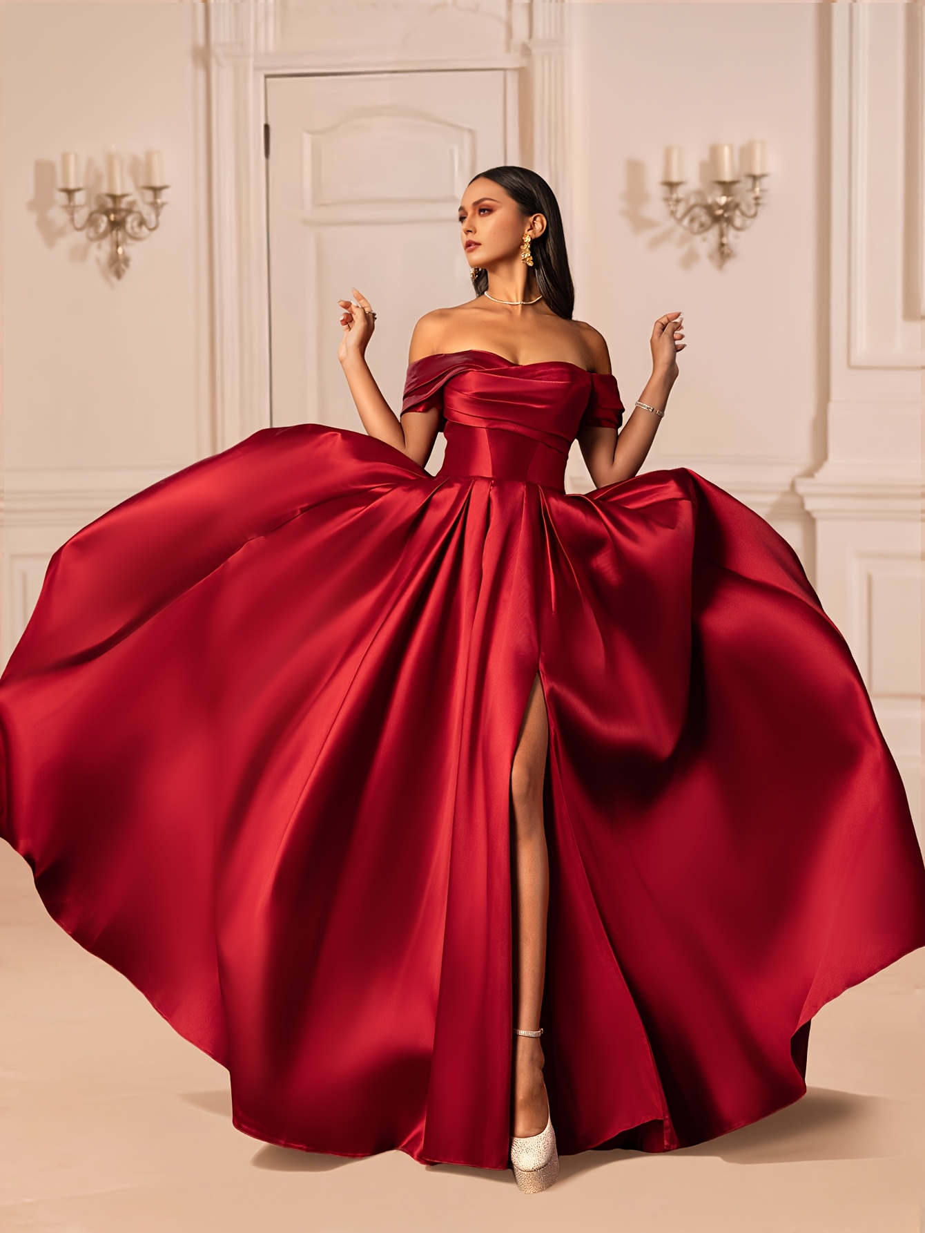 elegant-mermaid-prom-evening-dress-red-off-the-shoulder-for-party Adrianna Papell Plus Size Sequin Embroidered Slim Column Gown - Black Blue main image 0