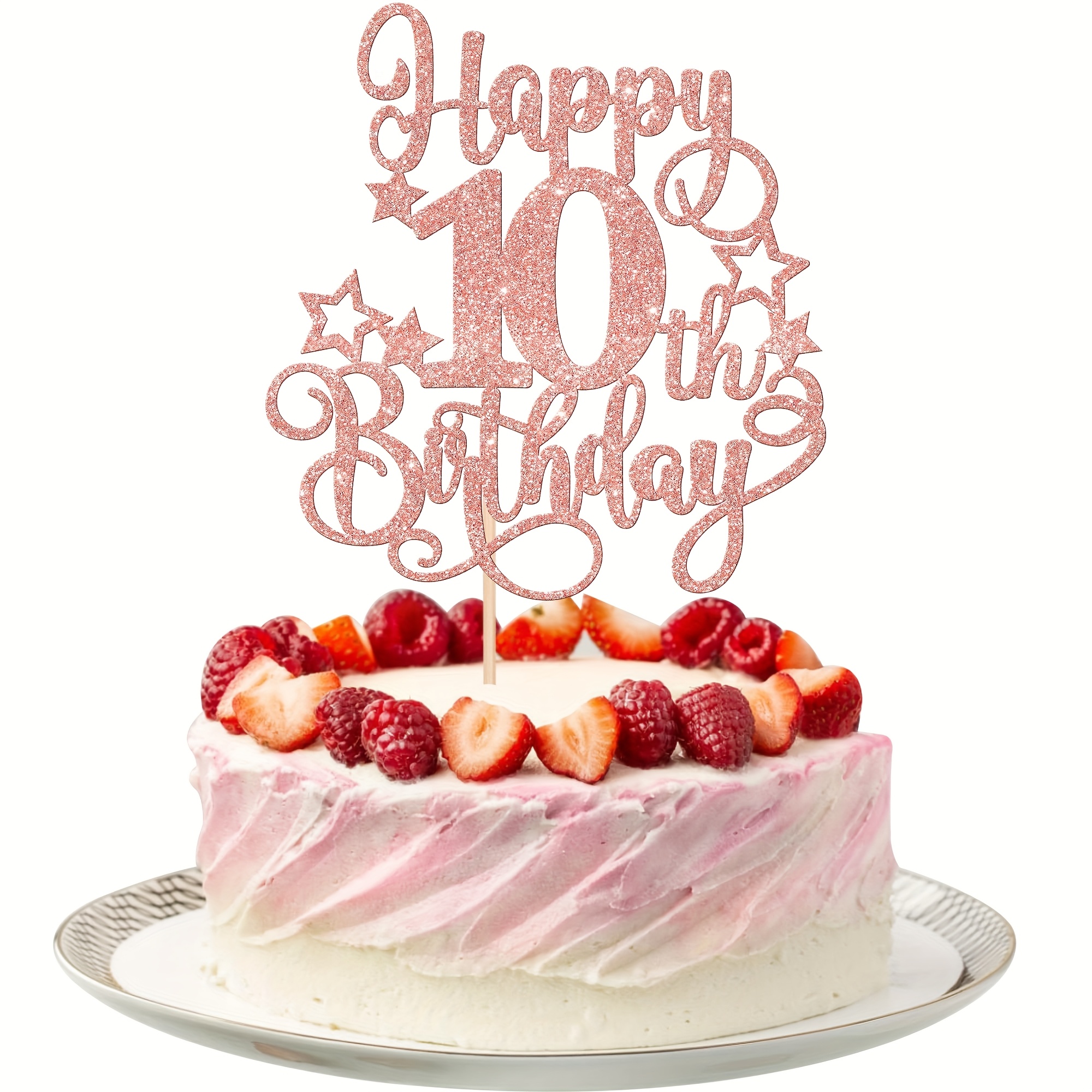 1pc Cake Topper Glitter Cheers To 10 Years Birthday Cake Pick Decoration For Anniversary Party Decorations Supplies