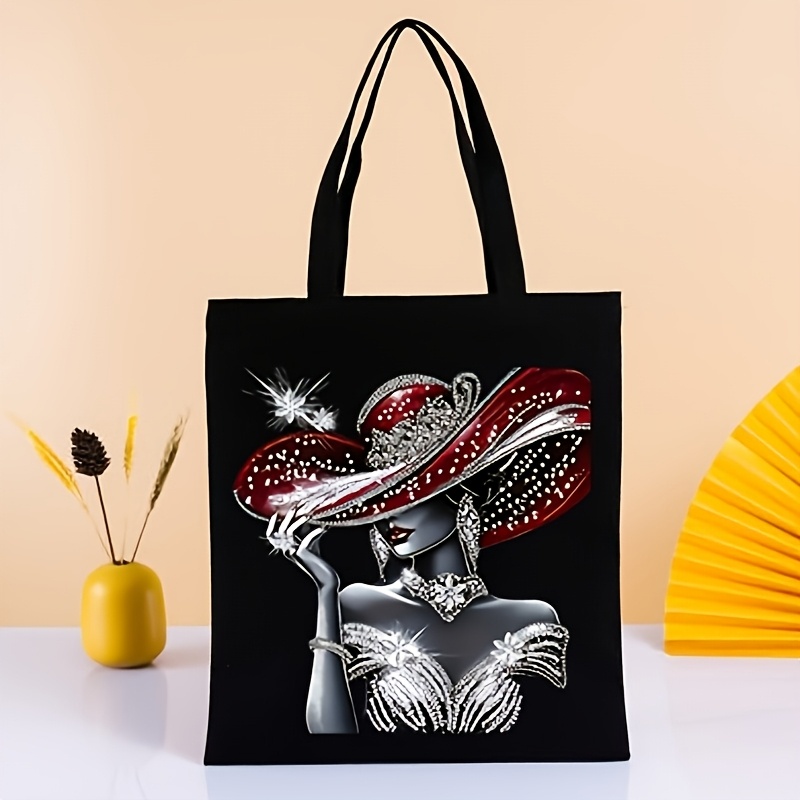 TEMU 1 Ensemble Sac Fourre-Tout Peinture Diamant avec Design Peinture Diamant - Grand Sac de Courses Réutilisable en Toile de 31,5 cm x 36,58 cm avec
