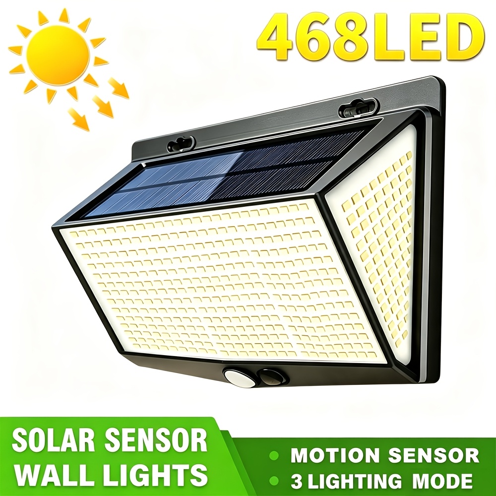 TEMU 468 Led Solar Wall Light (for Outdoor Use), Solar Security Light With Motion Sensor, 3 Lighting , Solar Wall Light Suitable For Gardens, Patios,