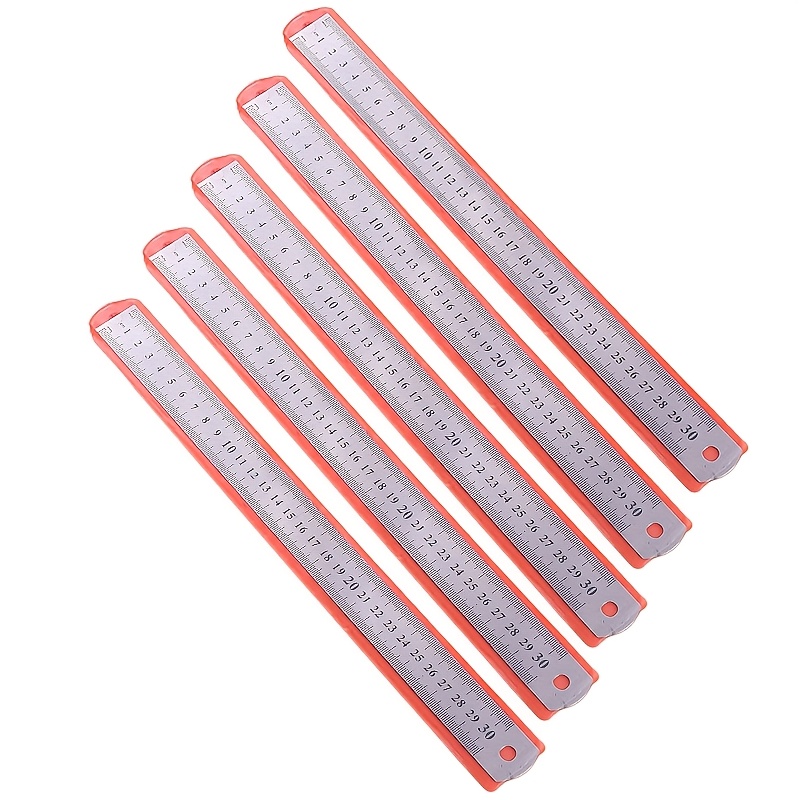 TEMU 5pcs Metal Ruler Set - 30cm/12" Length, Double-sided Marking Design With Centimeters And Inches, Non-slip And Easy-to-read, Durable And Precise