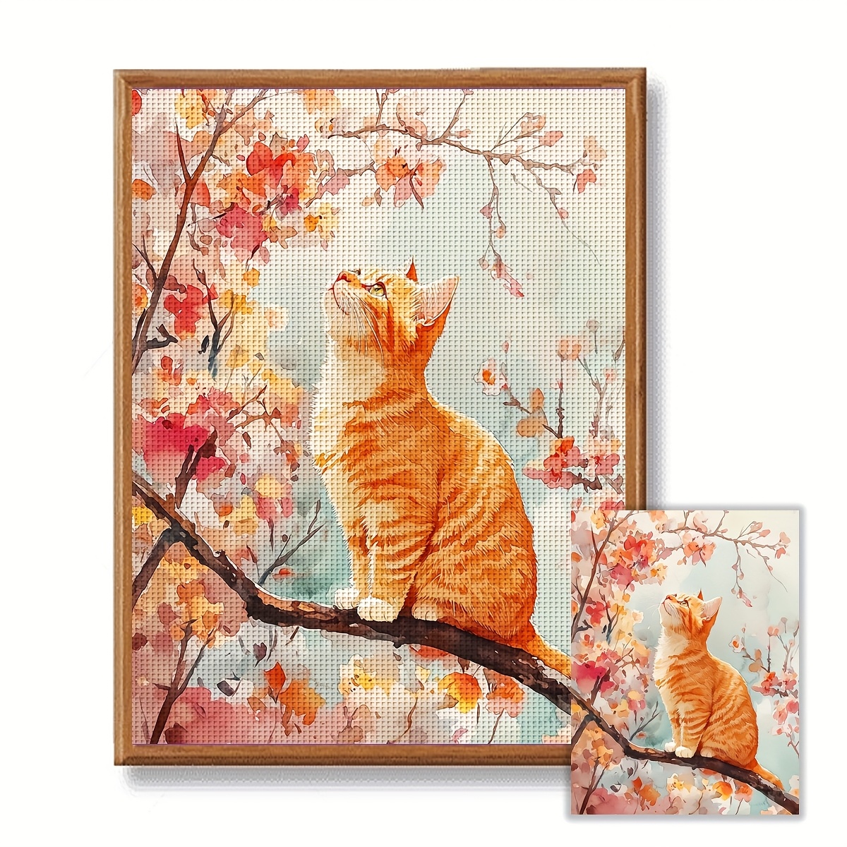 フレームレス 40*40cm/15.7*15.7インチ、かわいい小さな猫のプリント