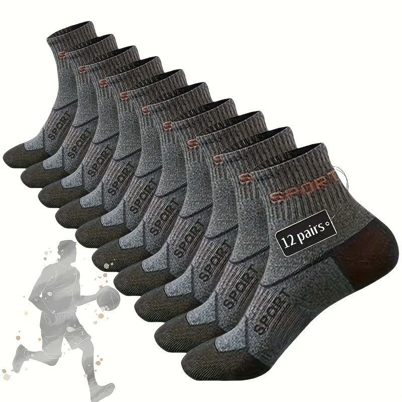 TEMU 12 Pairs Men's Socks, Athletic Low Cut Socks, 168 Needles Knitting Craft, Polyester Fiber Material, Random Colors Socks - Sweat-absorbent And