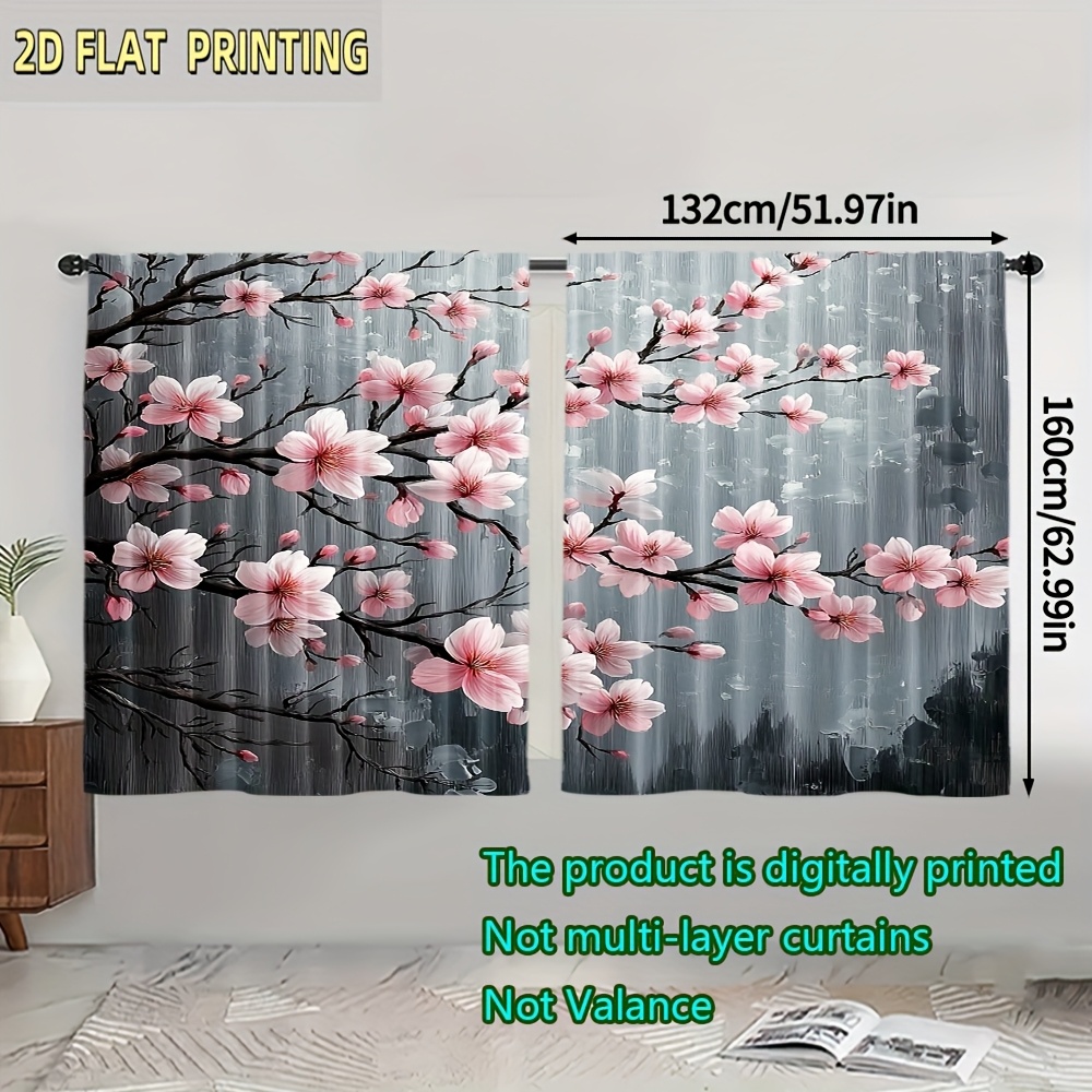 TEMU Set Of 2, Cherry Window Drapes, Made Of Machine-washable Polyester (excluding Rod, No Motion, No Battery) In Art , Perfect For Living Rooms,