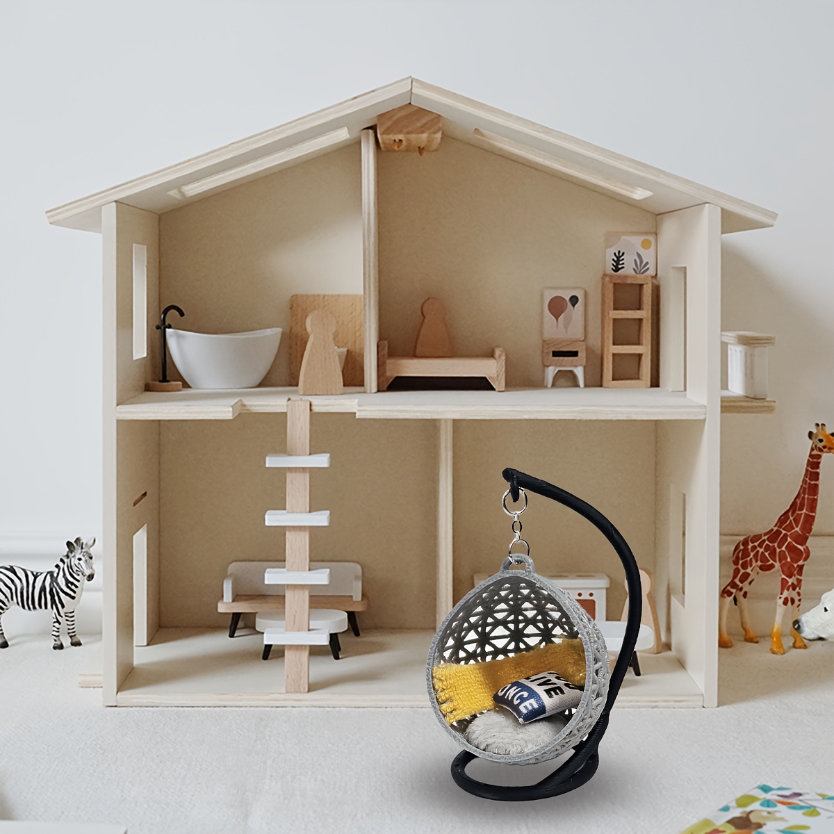 Zerodeko 2-Piece 1:6 Scale Dollhouse Chairs - Red Miniature Swivel Egg Chairs