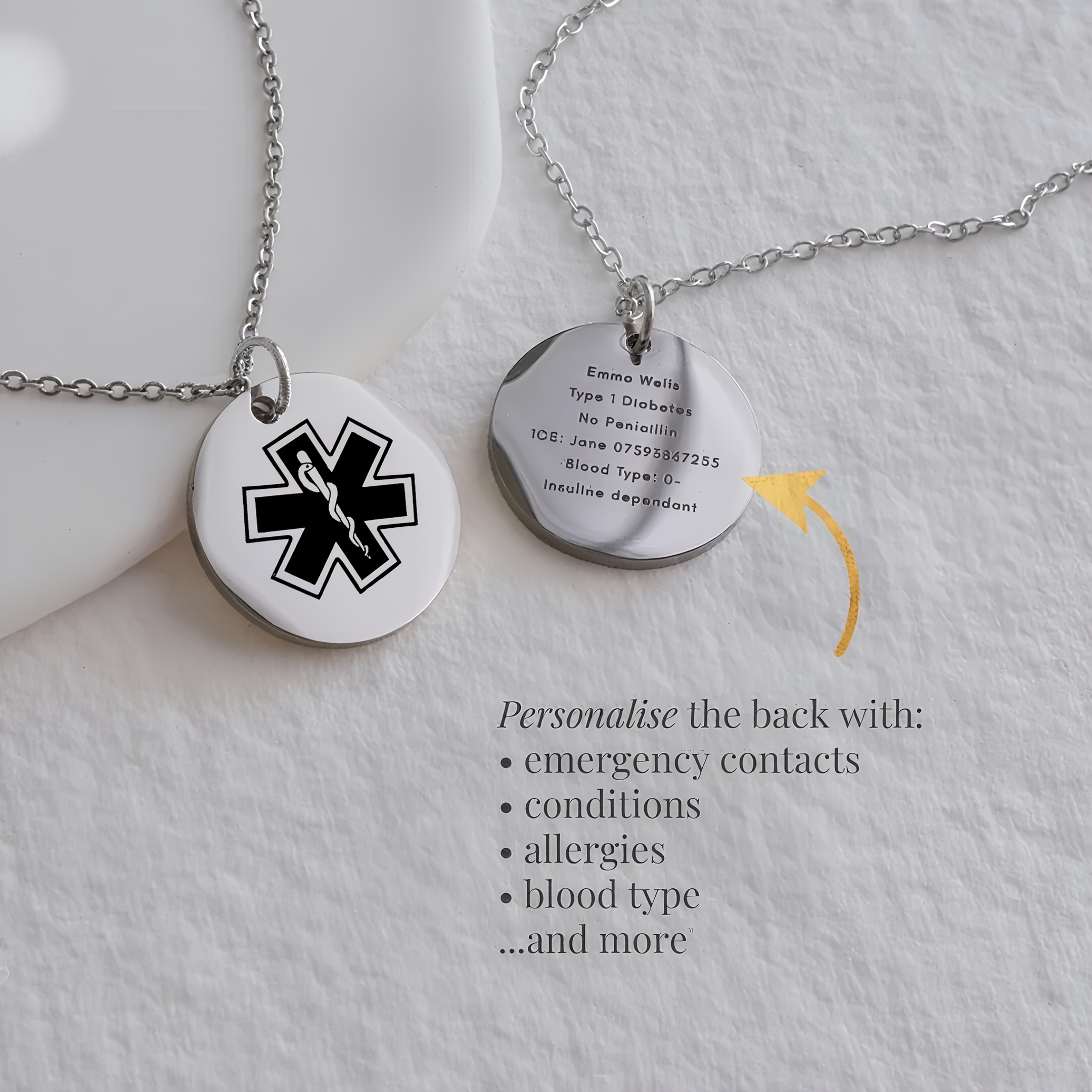 TEMU Collana Personalizzabile per Donne con Targhetta - Pendente in Acciaio Inossidabile per ID, Farmaci, Allergie, Epilessia - Accessorio Casual e