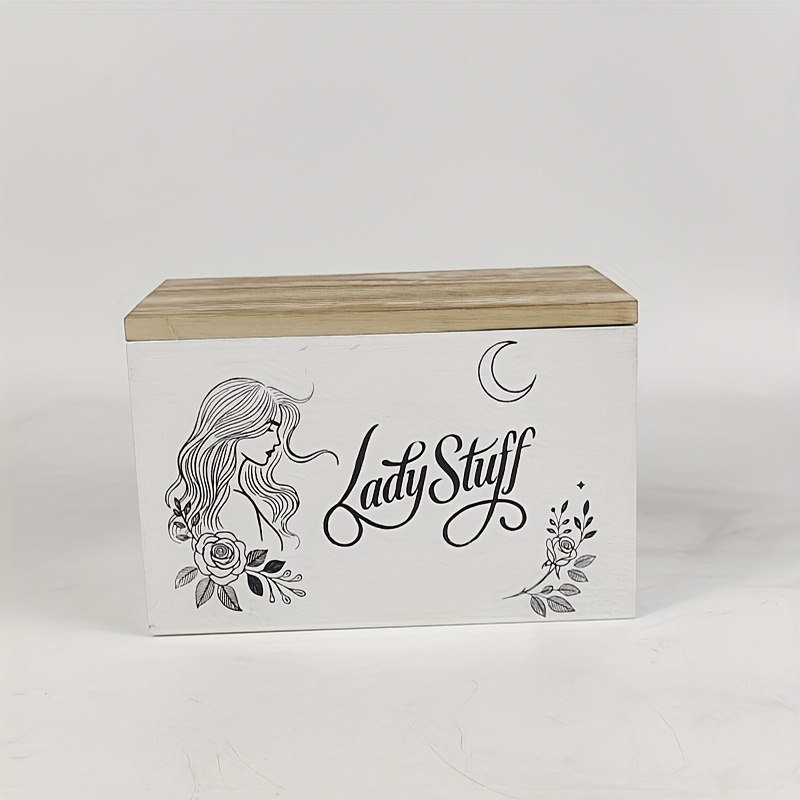 TEMU Wooden Storage Box For Women's Hygiene Products And Tissues | Organizer For Bathroom Or Bedroom With 2 Dividers, Compact Size 20x13x13cm |