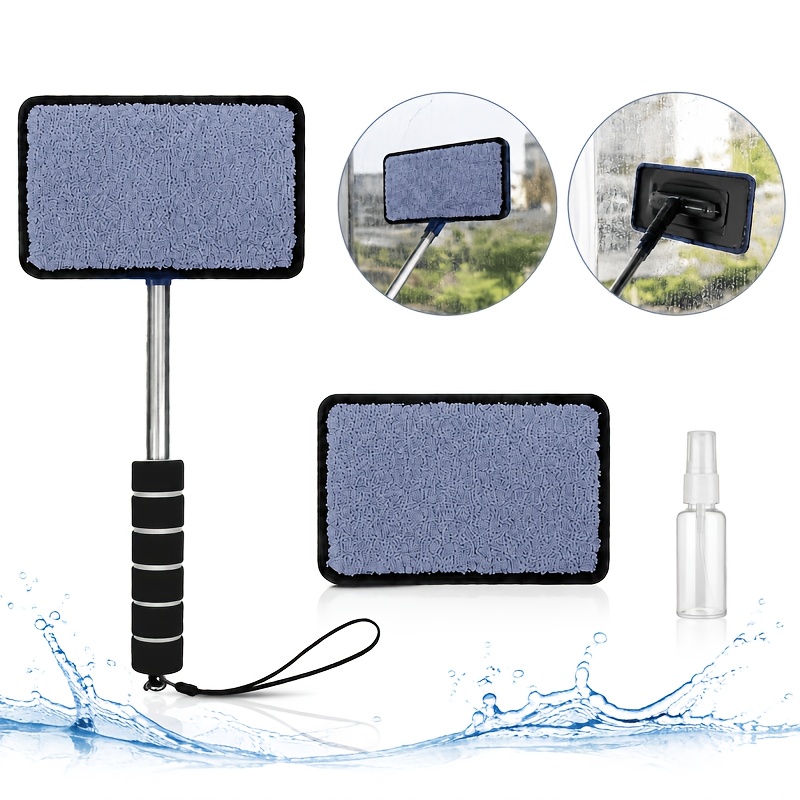 TEMU 3pcs Car Windshield Cleaning Tool Set, Telescopic Window Cleaning Brush With Microfiber Pads And Spray Bottle, 180Â° Rotatable Head, Suitable For