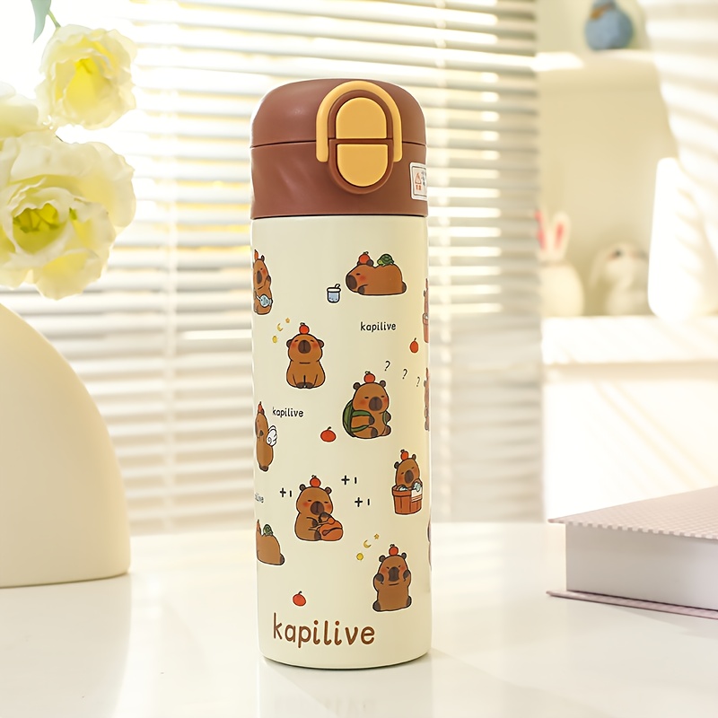 Image of 1pc Cute 450ml Stainless Steel Double Drinking Cup, Cute Cartoon Straight Cup With Large Capacity, Portable Anti Drop Straw Cup, Essential For Travel And Office Use