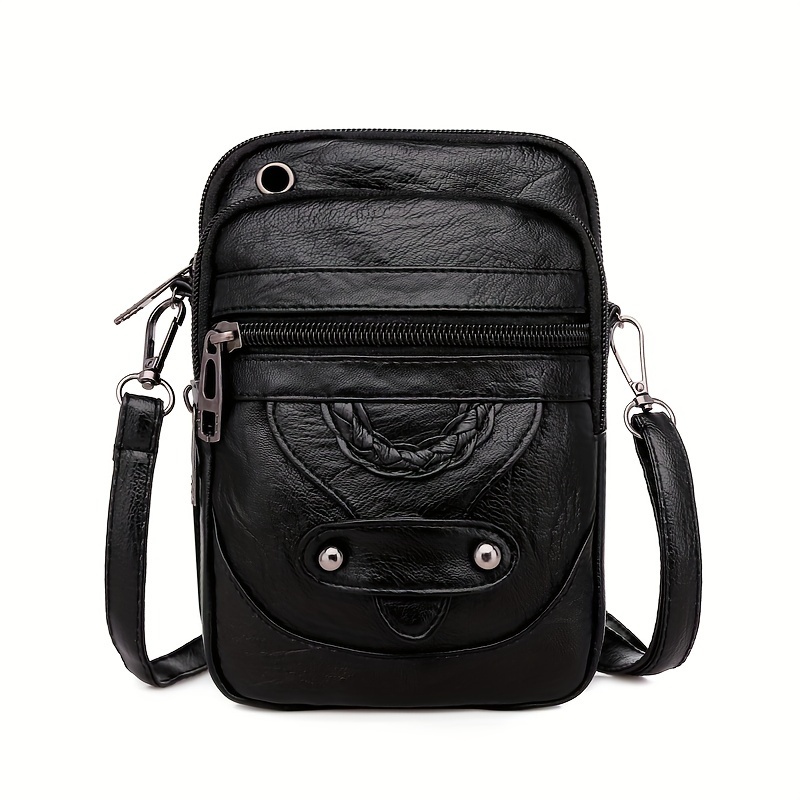 TEMU Retro, Elegant Mini Crossbody Bag For Women - Chic Leather, Adjustable Strap, Zip Closure