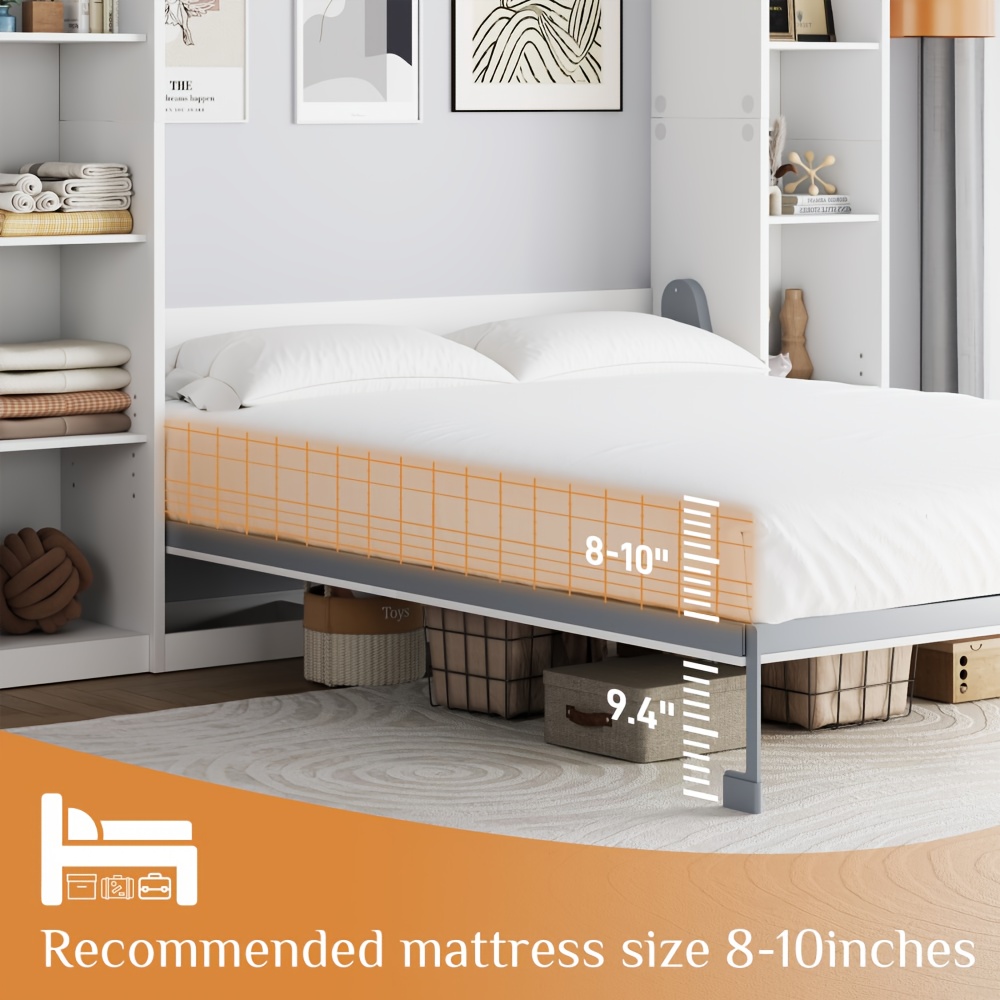 Queen Murphy Bed Cabinet with 5-Tier Adjustable Shelves - Space-Saving Wall Bed, Heavy-Duty Foldable Platform Bed Frame, Modern Murphy Bed for Small Apartments, Guest Rooms, Home Offices - Easy Assembly, No Box Spring Needed, Apartment Living, Minimalist Furniture, Highquality Build, Apartment Dwellers