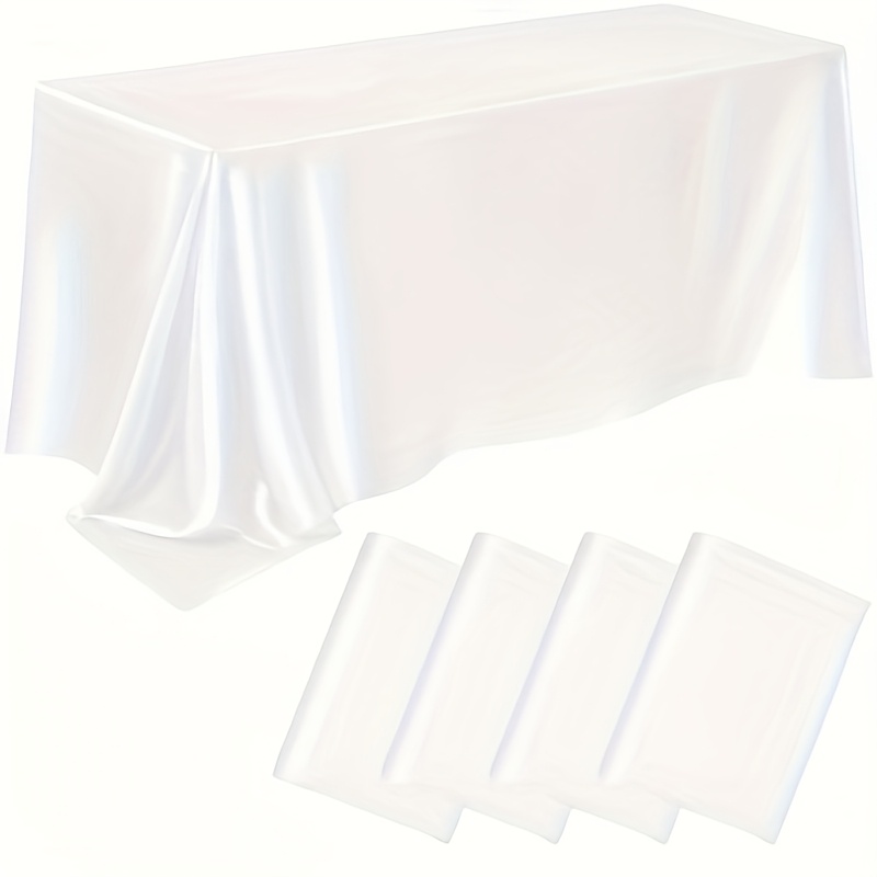 Image of 4pcs Elegant White Satin Tablecloths - 102 X 58 Inches Rectangle Overlay Satin Table Cover, Smooth Polyester Fabric Tablecloth For Wedding, Anniversary, Banquet, Party, Events Decoration