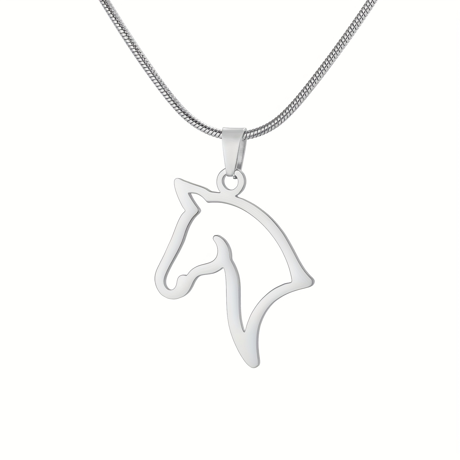 Image of Horse Pendant Necklace - Stainless Steel Snake Chain, Hip-hop Cowboy Jewelry For Valentine's Day (golden/silvery)