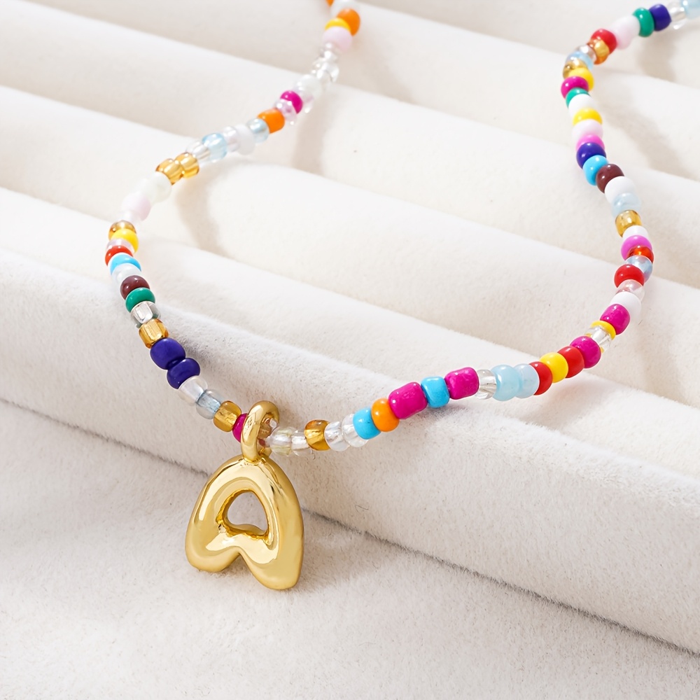 TEMU 1pc 1pcs Chunky Alphabet Beaded Necklace Suitable For Girls, Chain With Lobster Clasp & - Letter Pendant, Birthday Gift For Daughter,