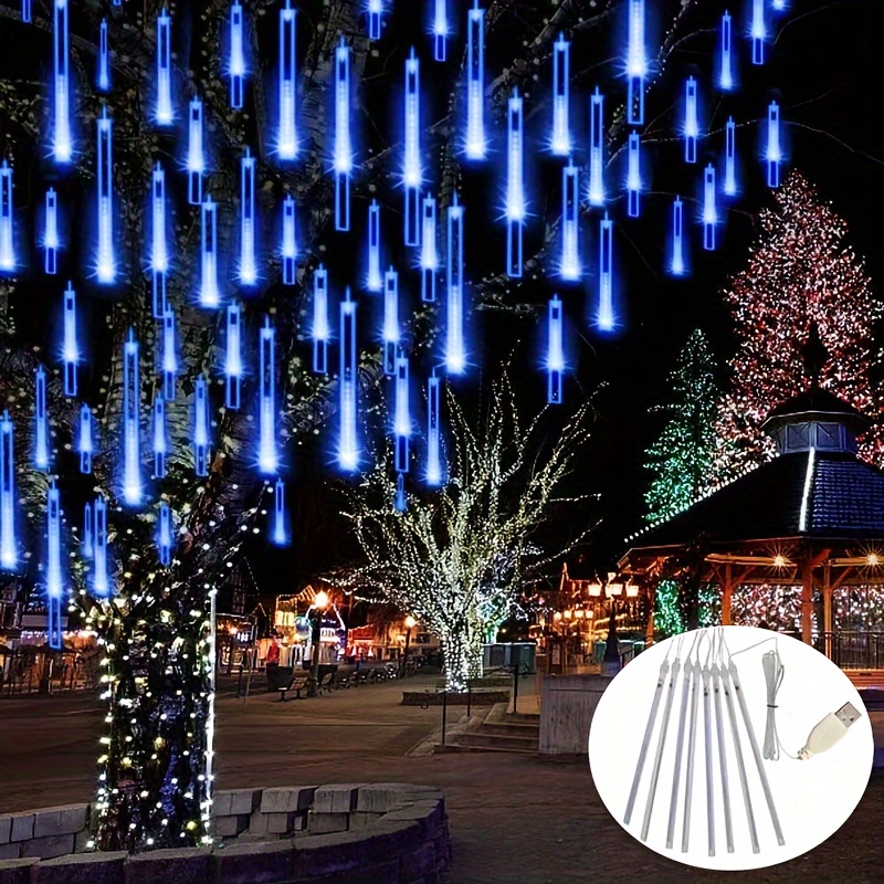 

Led Meteor Shower Rain Lights, 8 Tubes 11.81"/19.69", Hanging Icicle Snow Falling Drop Lights For Garden, Street, Patio, Tent, Wedding, Party, Christmas, Thanksgiving, Decor, Usb Powered