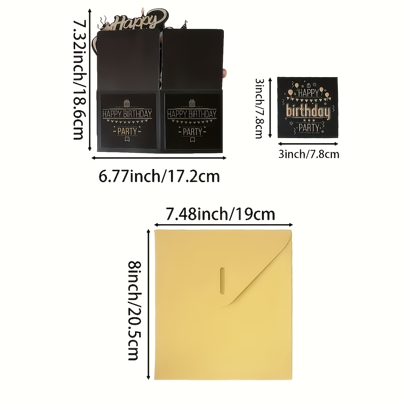 TEMU A Set Of Festive 3d Pop-up Birthday Cards: Black And , Suitable For Men And Women - Includes 2 Cards And 1 Envelope