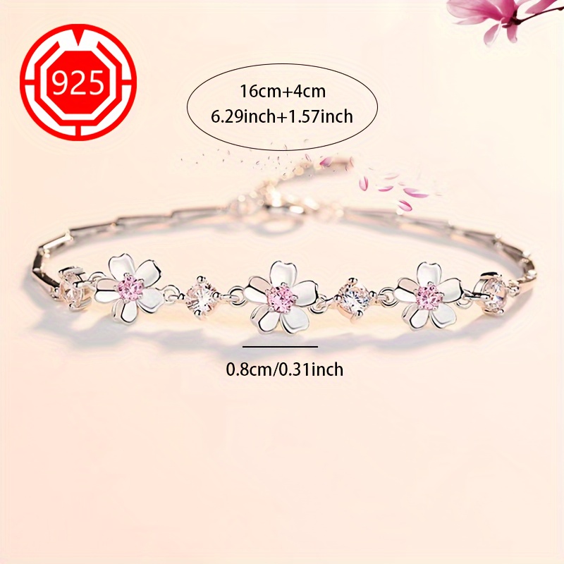 TEMU 925 Sterling Silver Hypoallergenic Bracelet, Single Piece, Women's Cherry Bracelet, Floral Accessory, Very Suitable As A Gift For Couples Or ,
