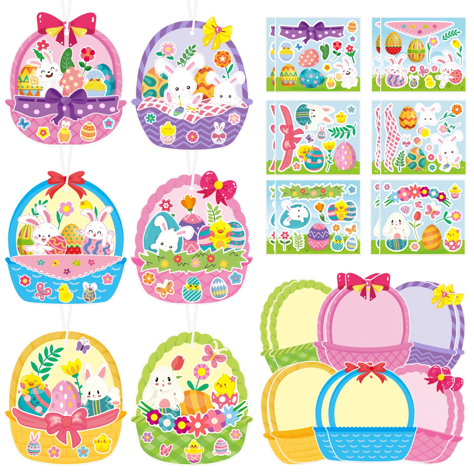 24pcs Easter Basket Scene Decoration Cards | Handmade Craft Gift Decoration, Paper Material, Hanging Easter Holiday Ornaments