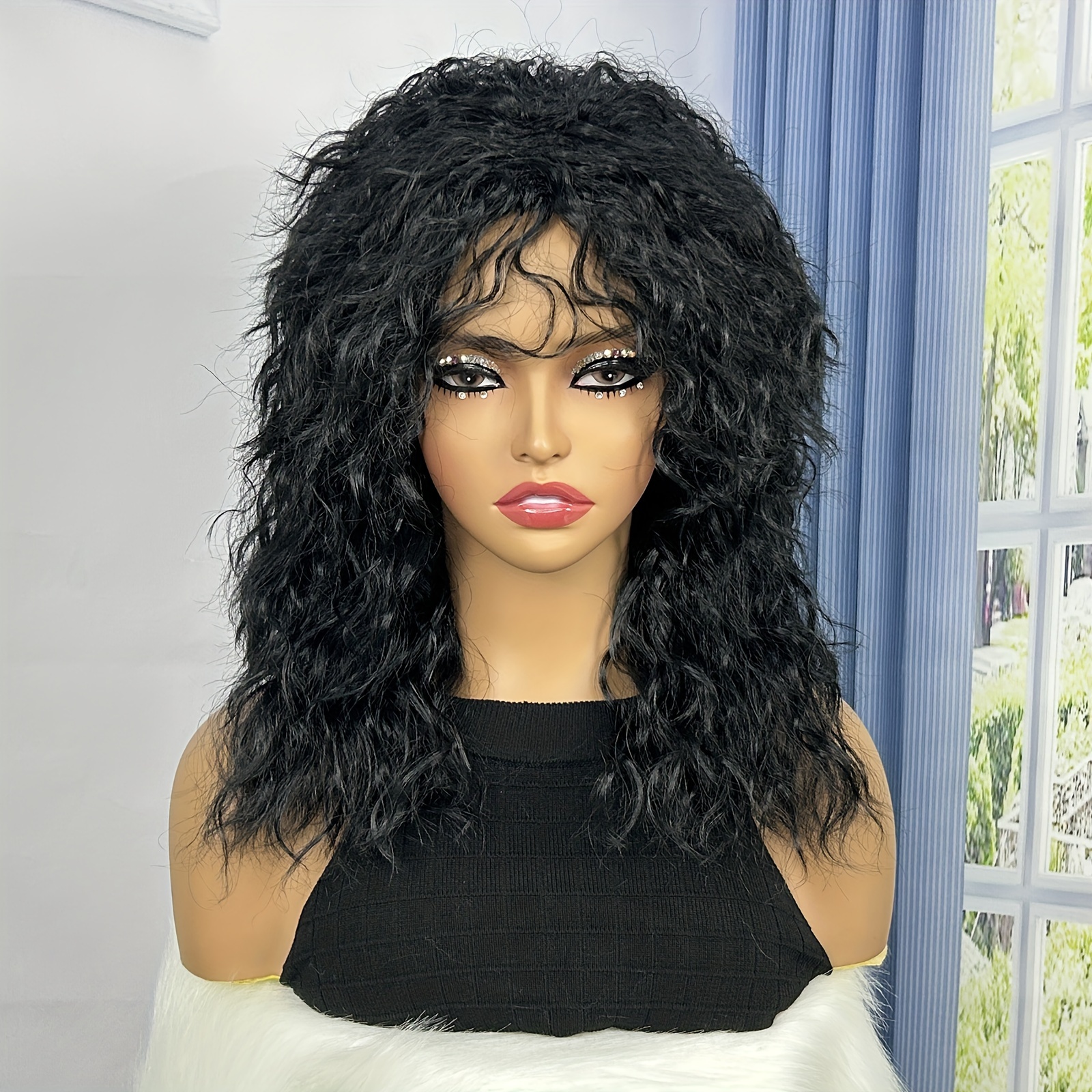 Elegant Black Curly Wig For Men - 80s Rocker Style, Perfect For Cosplay ...