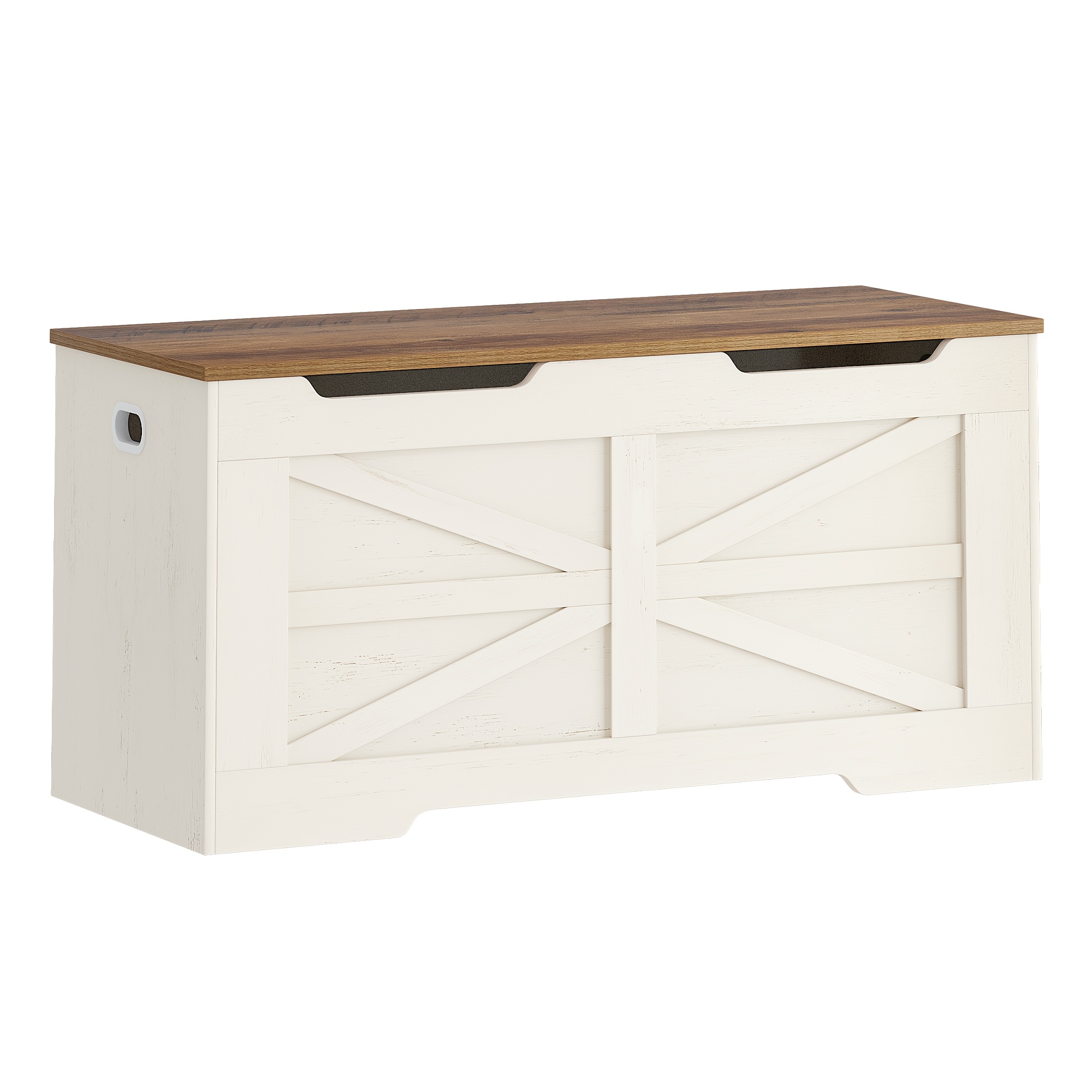 A Storage Bench, A Cabinet For Blankets, A Stool For Changing Shoes, Unit With 2 Safety Hinges, Ideal For The Entryway, Bedroom, Or Living Room, In White And Brown Colors