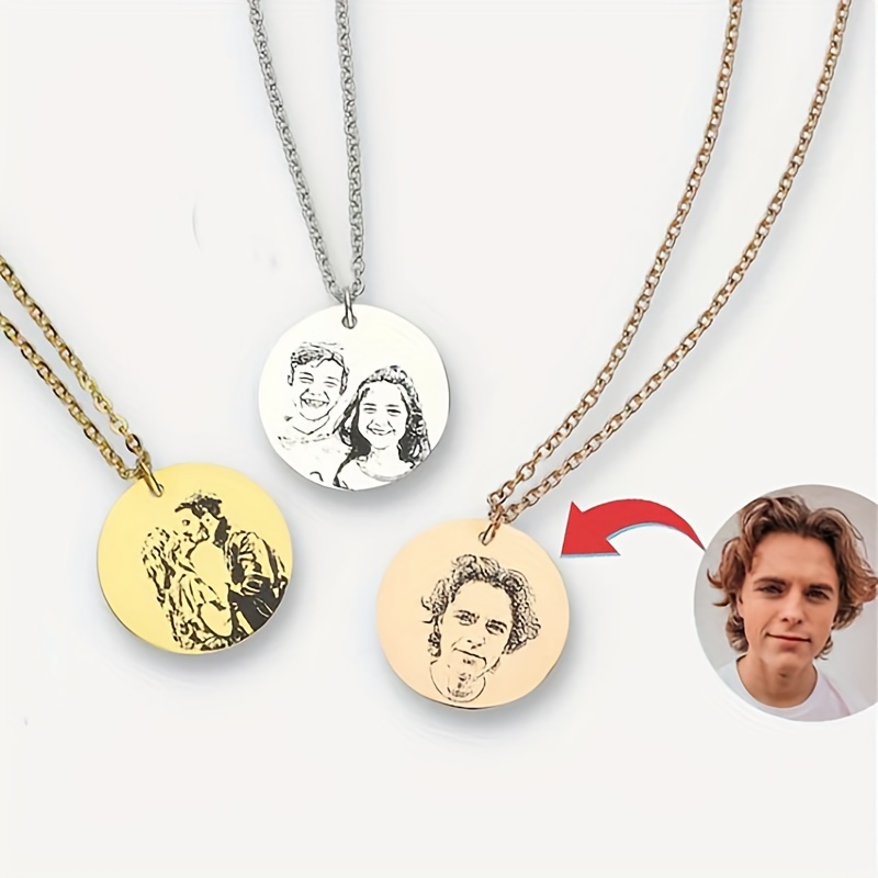 

1pc Custom Engraved Photo Necklace, Minimalist Style Portrait Pendant, Ideal Mother's Day Gifts For Women, Personalized Jewelry