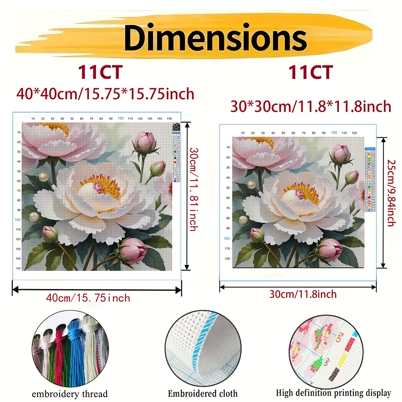 Printed Cross Stitch Kit, Blooming Peony Pattern for Beginners