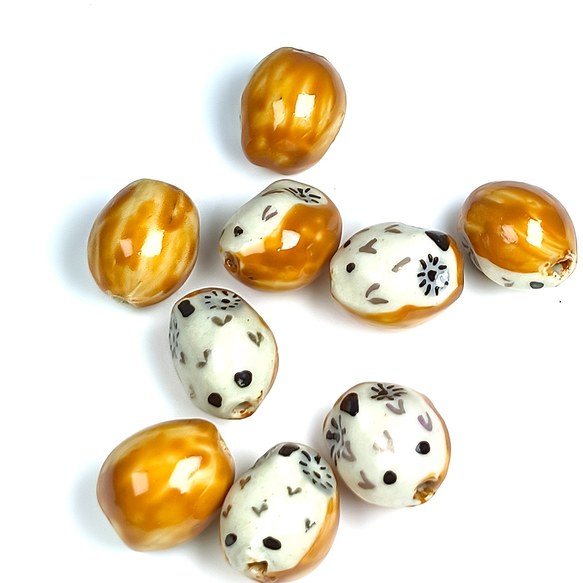 4pcs Brown Owl Ceramic Beads for Jewellery Making