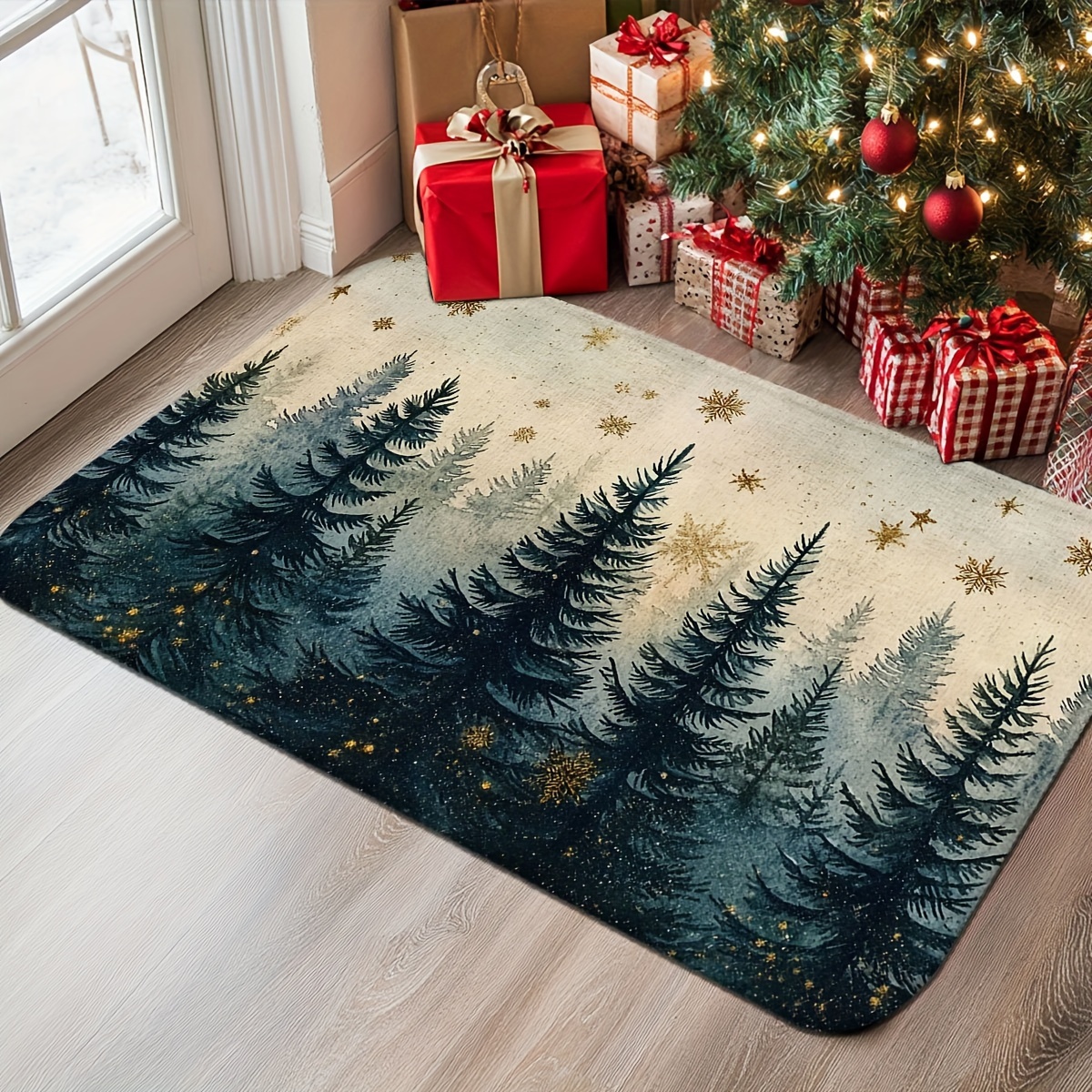 TEMU Christmas Cheer Non-slip Door Mat - Snowflake & Pine , Front Door, Bathroom, Rv, And Home Decor, Christmas Decor