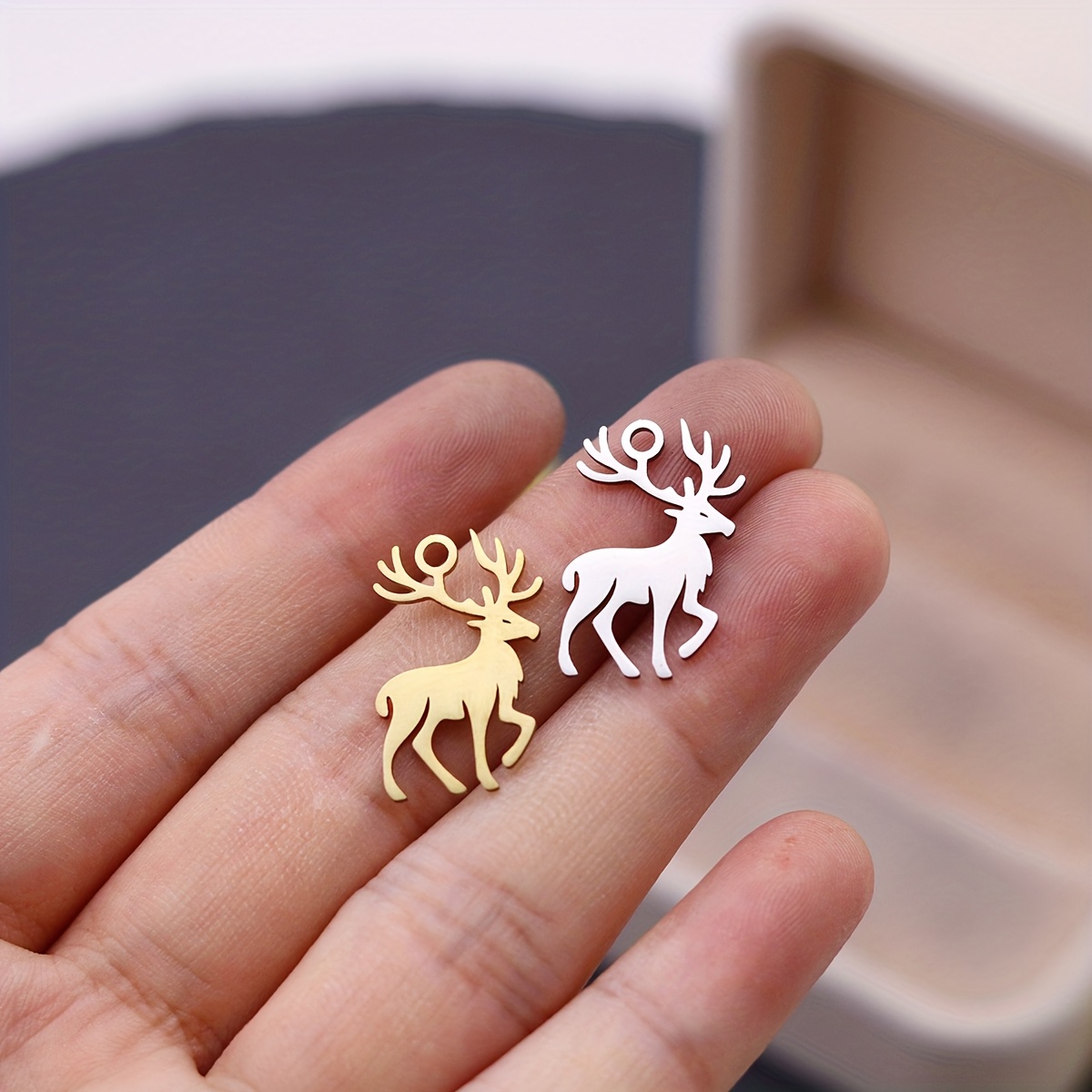 TEMU 3pcs 304 Stainless Steel Reindeer Charm Pendants, Creative Christmas Deer Silhouette Metal Charms For Making Bracelet Necklace Earring Craft