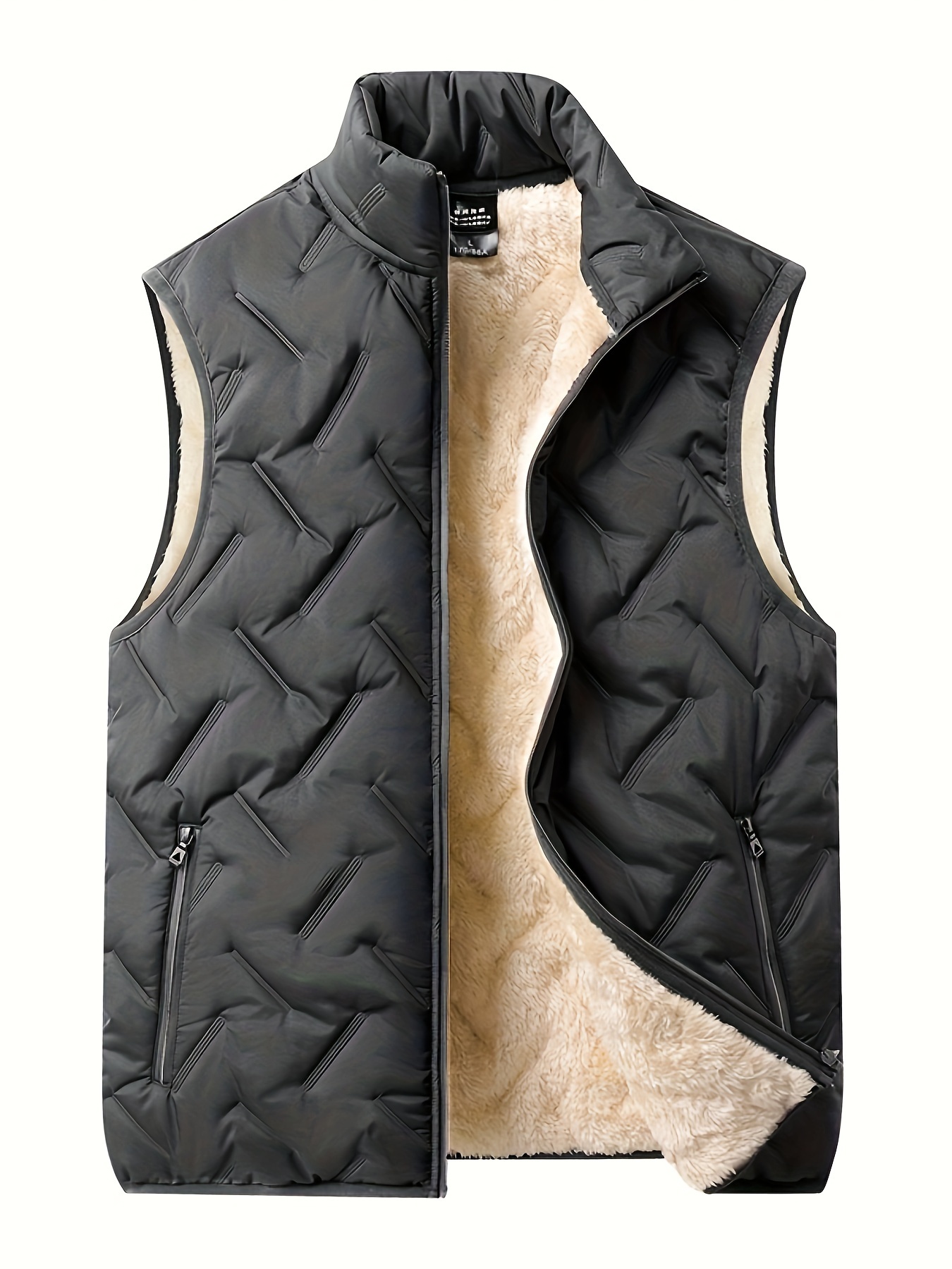 Erkekler İçin Büyük Beden Polar Astarlı Yelek - Sıcak, Kalın Kışlık Ceket, Stand Yaka ve Fermuar Detaylı Günlük Kullanım İçin