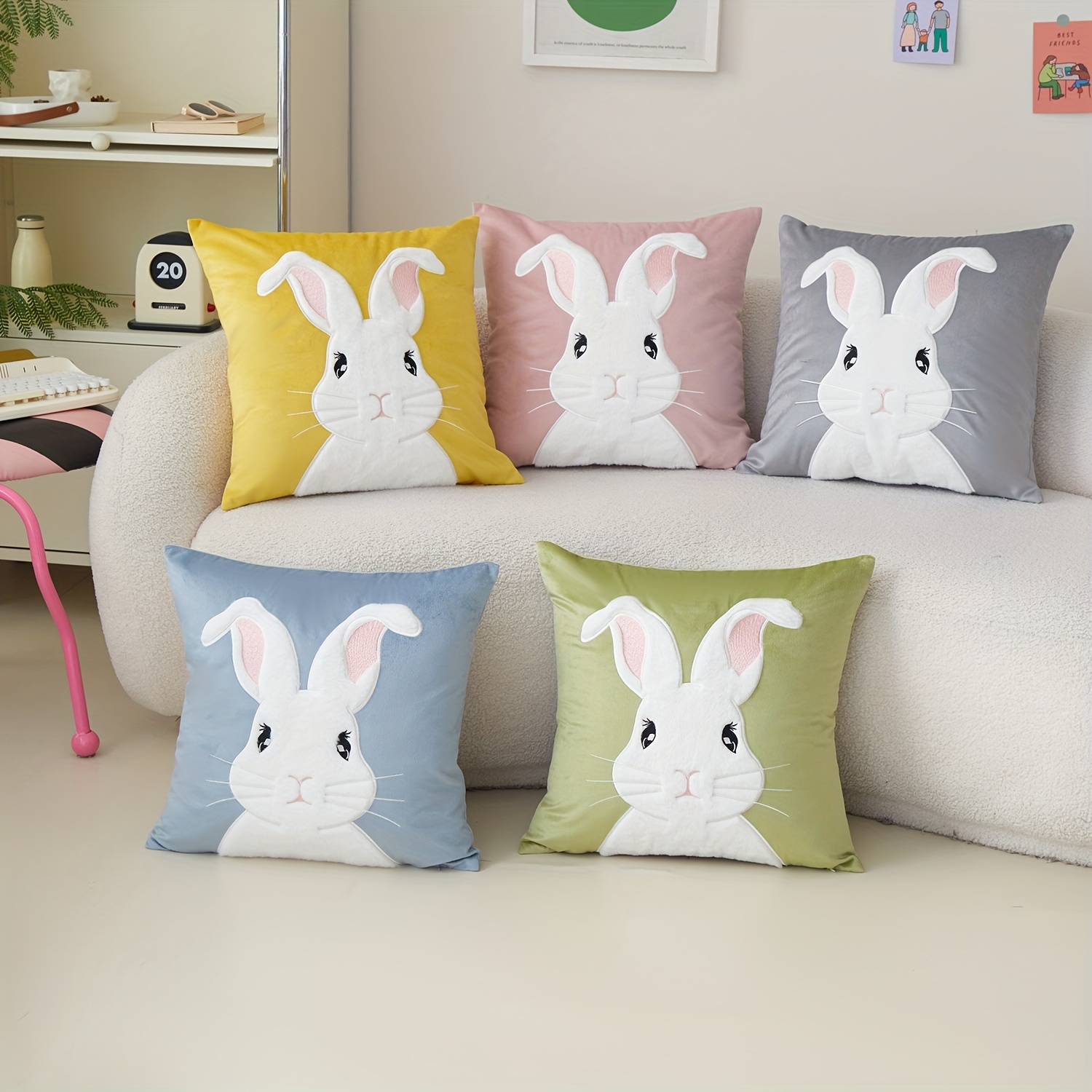 

1pc Easter Bunny Velvet & Fur Pillow Cover - Soft Plush Rabbit Design, Zipper Closure, 17.7x17.7 Inch, Light Blue & Pink/gray Options - Sofa, Living Room, Bedroom Decor - No Insert Included