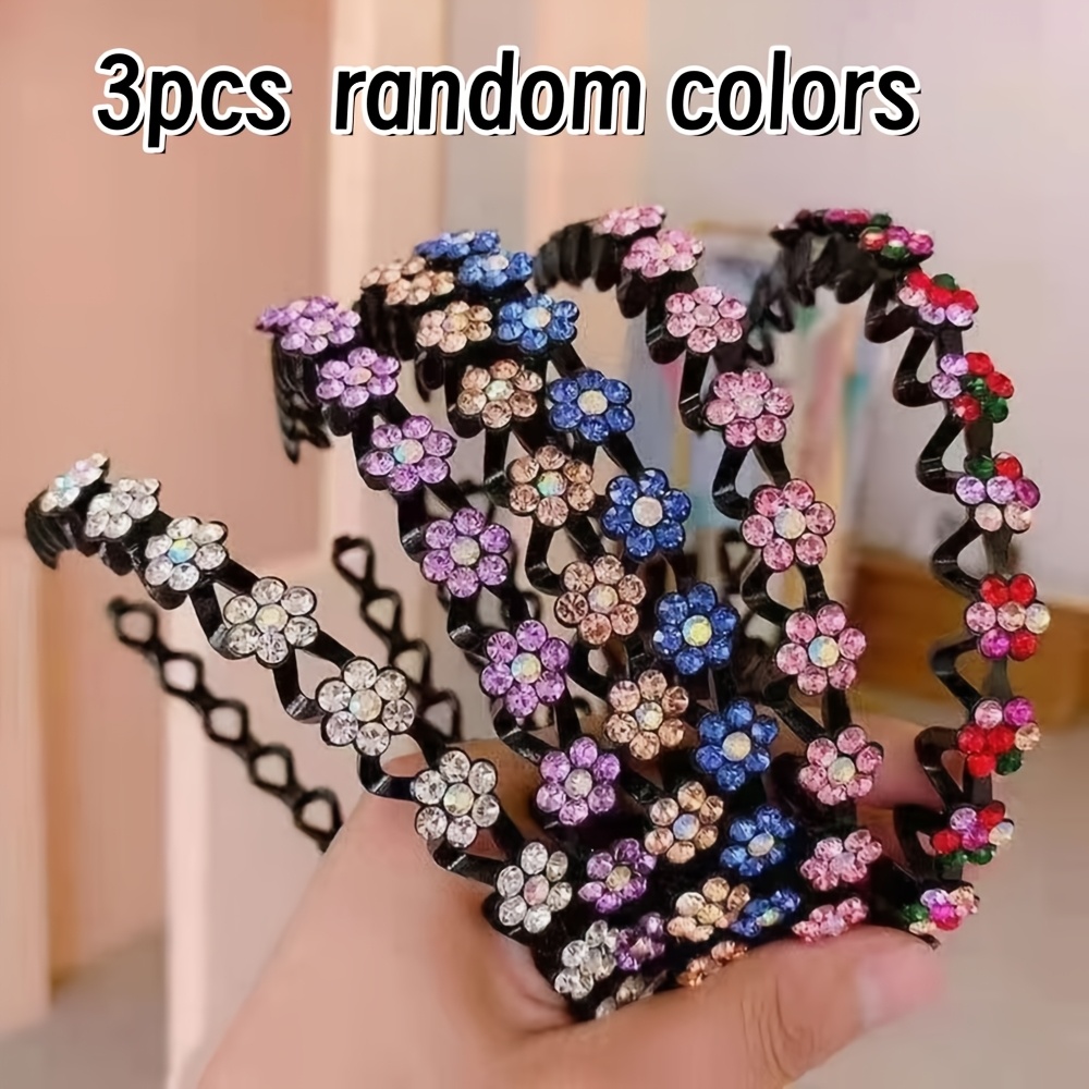 E-shop 3er-Set exquisite Strass-Blumen-Stirnbänder für Damen, rutschfeste modische Haar-Accessoires, elegante anmutige Stirnbänder, geeignet für den ,