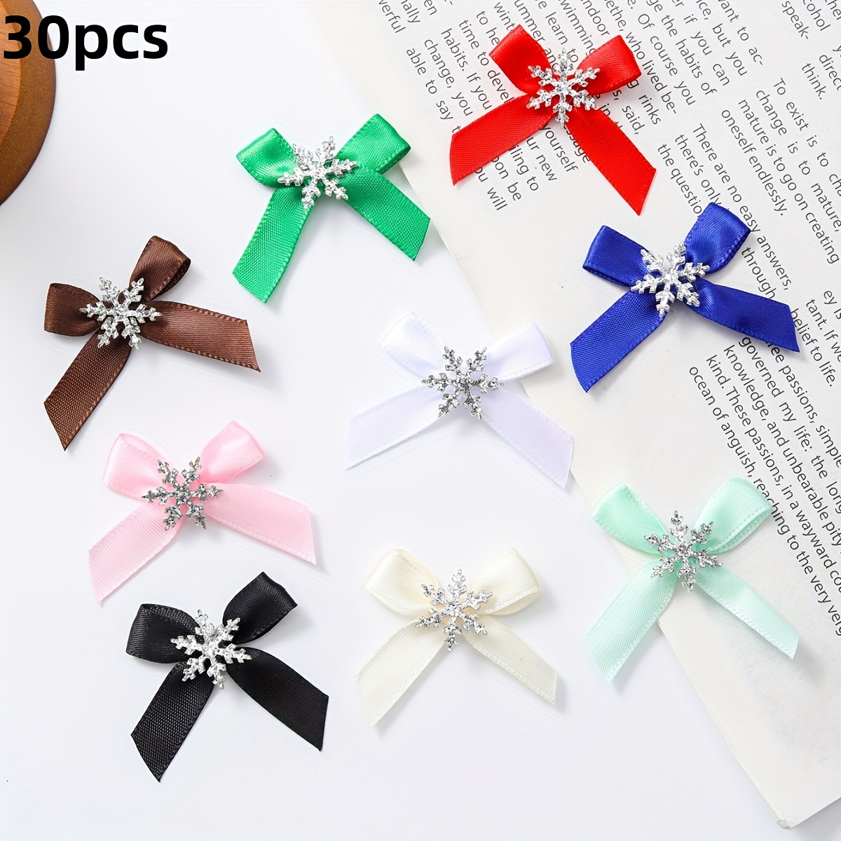 TEMU 30 piezas de color sólido, nudos hechos a , copo de nieve, , embalaje de regalo de Navidad, adiciones para el cabello, bolsa, colgante, corbata,