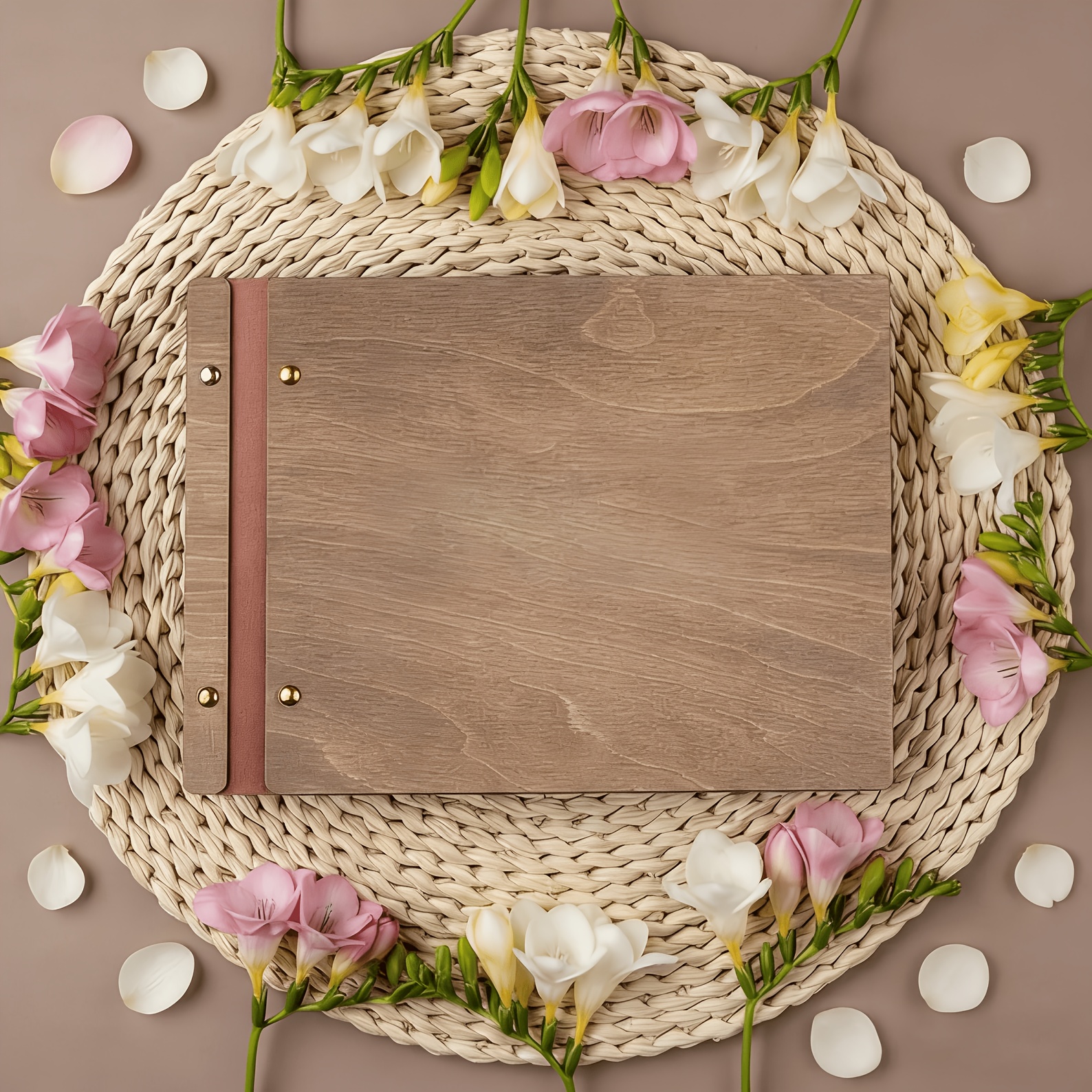 TEMU Custom Wedding Guest Signature Book, Brown/ Leather Edge Decoration, A4/a5 Wooden Signature Book, Mr. And Mrs. Photo Album And Planner,