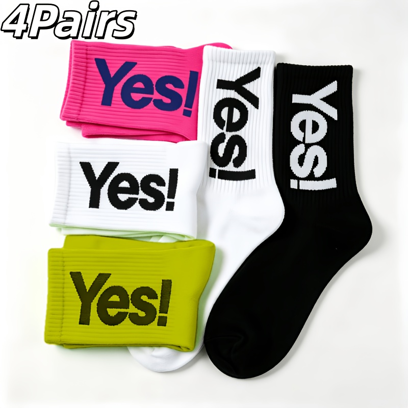 TEMU 4 di Calzini "Yes!" Unisex a Met� Polpaccio, Calze Street Skate per Esterni, Traspiranti