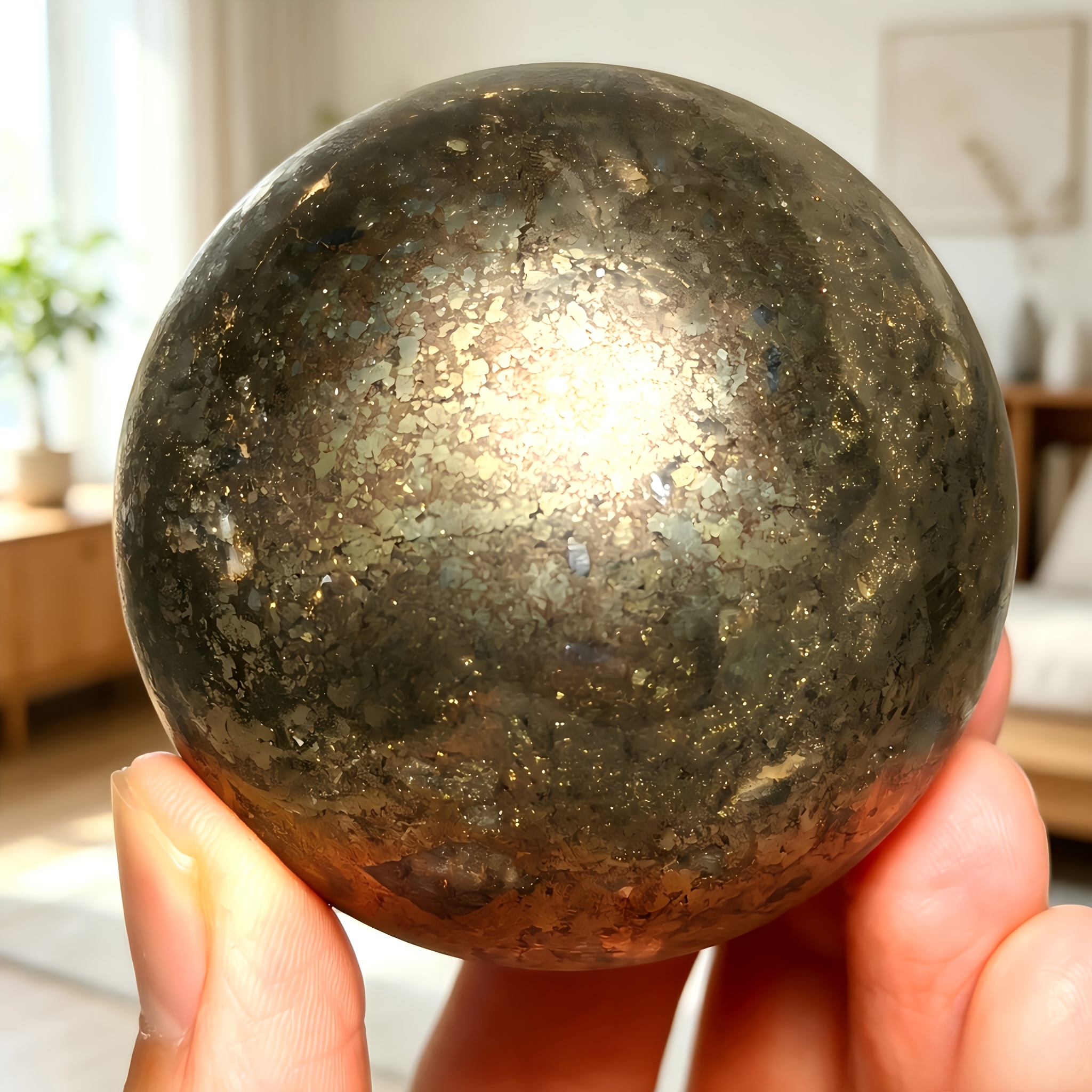 TEMU 1pc Natural Sphere Polished Mineral Ball Tabletop Display Ornament Gift For Rock Collectors Valentine's Day Christmas Halloween