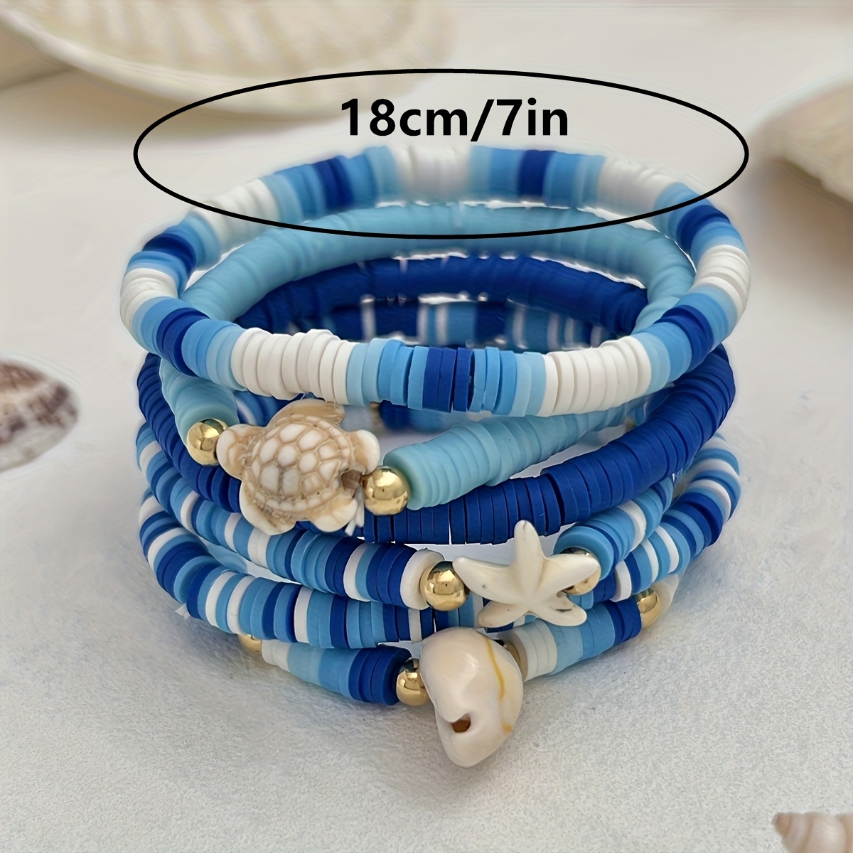 Boho Frangipani Turtle & Starfish Bracelet Set, Beach Themed Jewelry