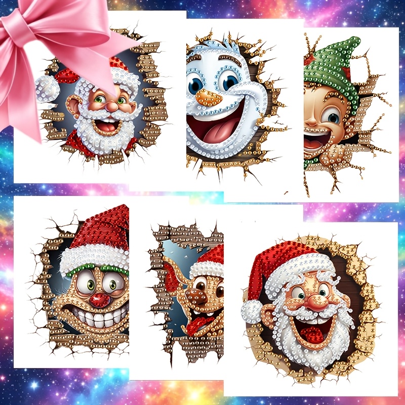 TEMU 6pcs Set Of Unique New Diamond Painting Greeting Cards, Christmas Walls Cards, Birthday Holiday Greeting Cards, Adult Handmade Craft Party Gifts