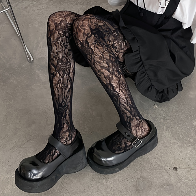 pair womens sheer black lace tights breathable full length Temu
