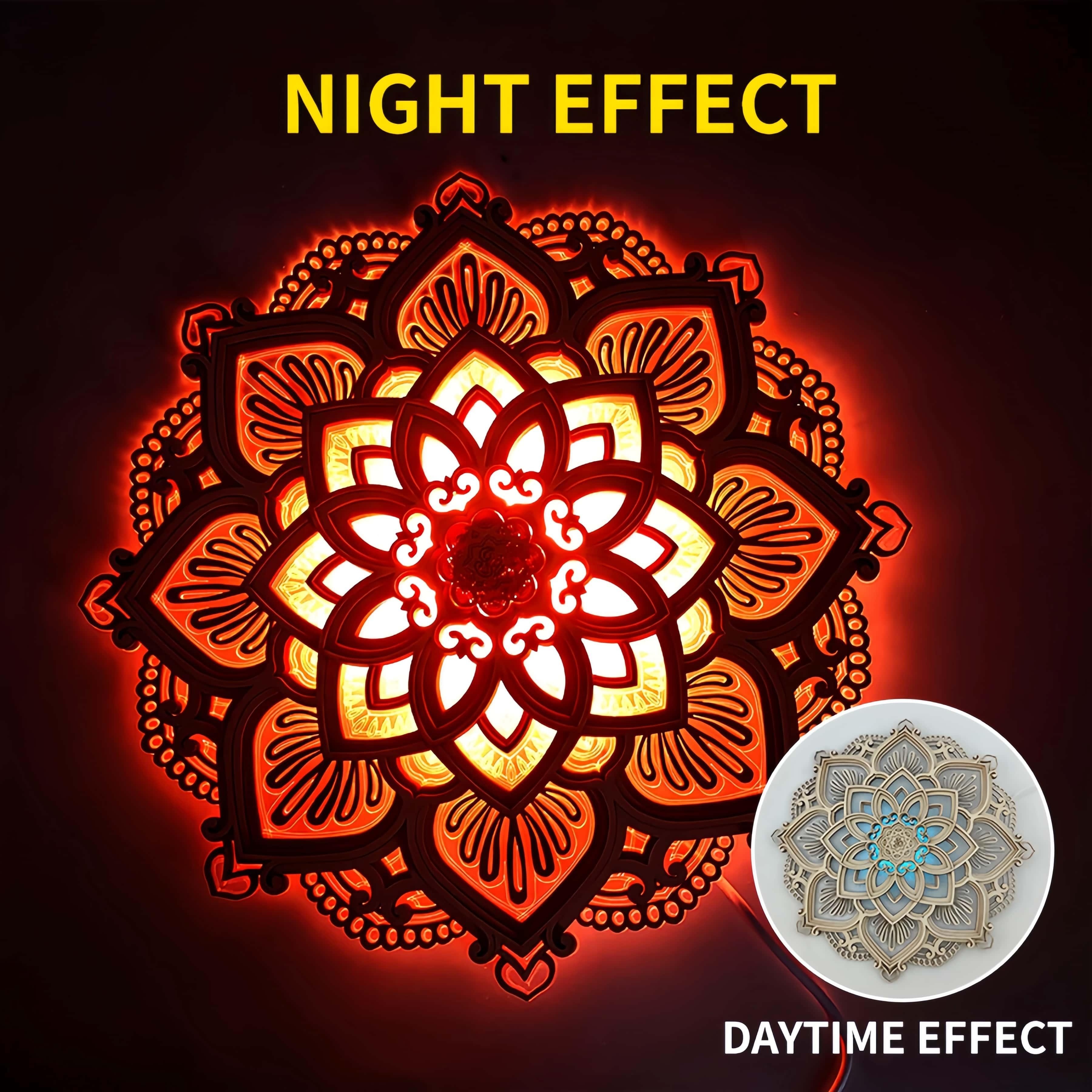 

Usb-powered Mandala Atmosphere Multicolor Led Night Light, Wood Carving Lotus Lamp For Stunning, Wooden Wall Art Home Decorations Holiday Gift