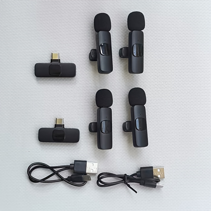 TEMU Système de microphone de cravate fil 4 canaux pour 4 personnes, kit quadri-micro pour iPhone 15/16 et Android, à pince pour interviews