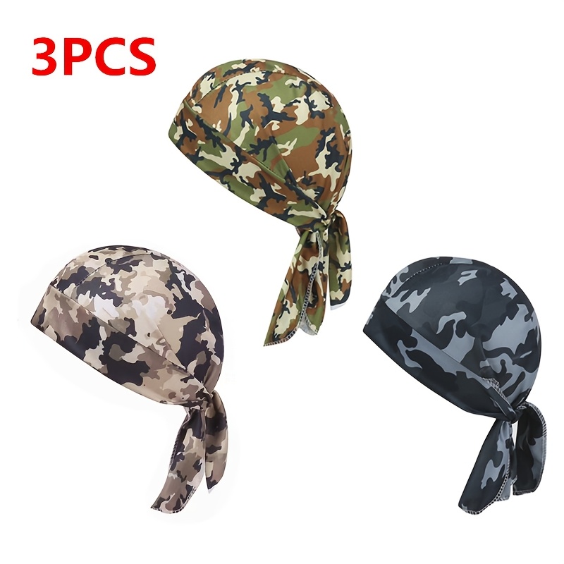 Image of 3pcs Western Men's Pirate Hats Fashion Camouflage Printed Bandanas Outdoor Breathable Quick-dry Casual Headwear