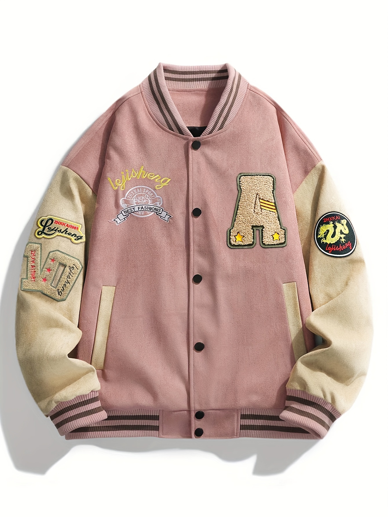 Pink varsity jacket mens hotsell