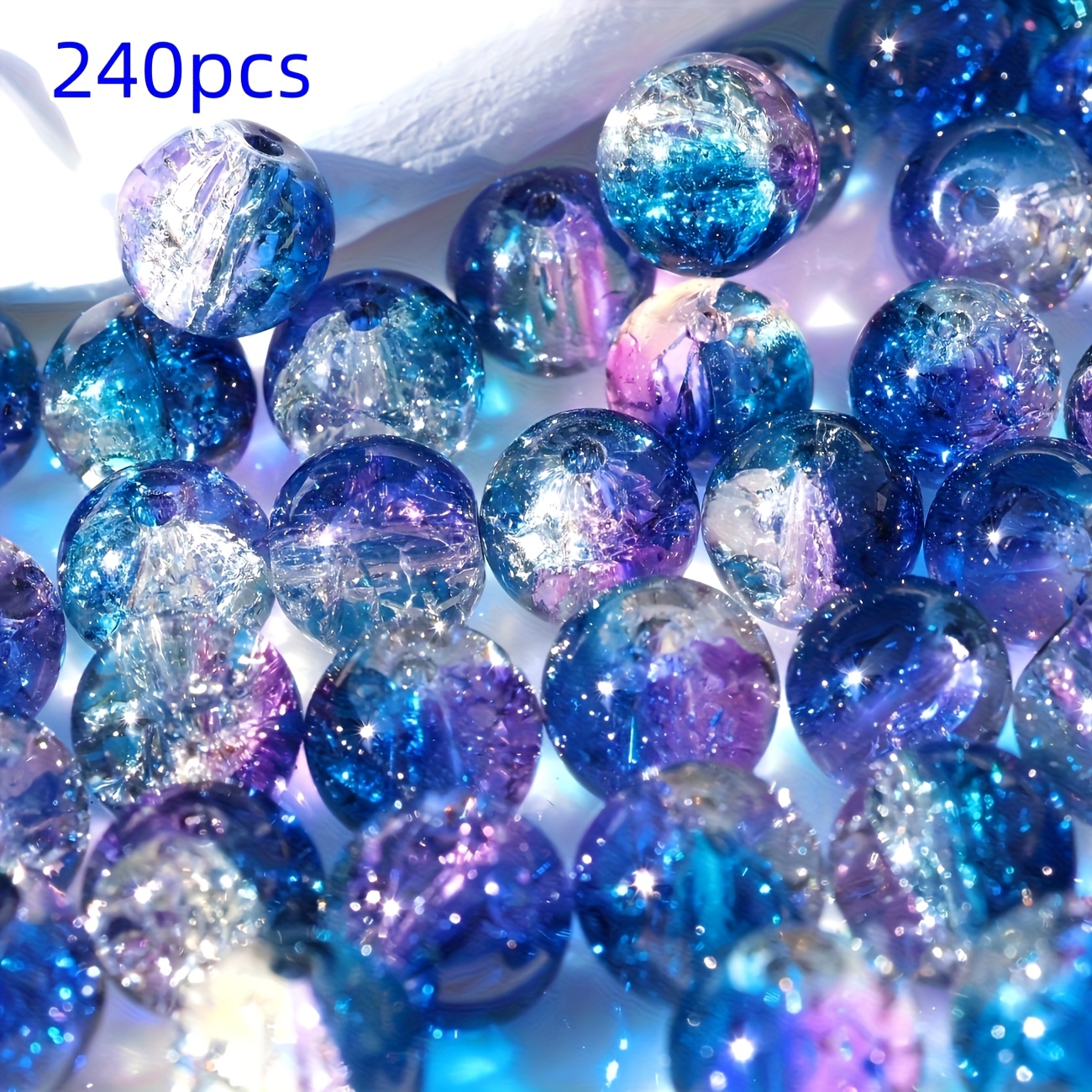 TEMU 60/240pcs Ocean-themed Cracked Glass Beads - Blue And Purple, 8mm Diameter, Perfect For Jewelry, Bracelets, Necklaces, Earrings, And Phone