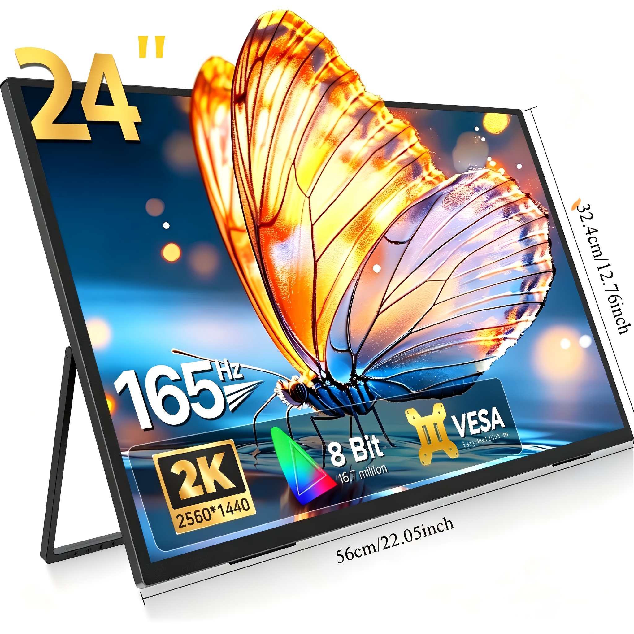Image of 24" 2k 165hz Portable Monitor, 2560 X 1440 Qhd Freesync Ips Hdr Gaming Display, Usb-c Hdtv Travel Second Monitor For Laptop Switch Phone Vesa