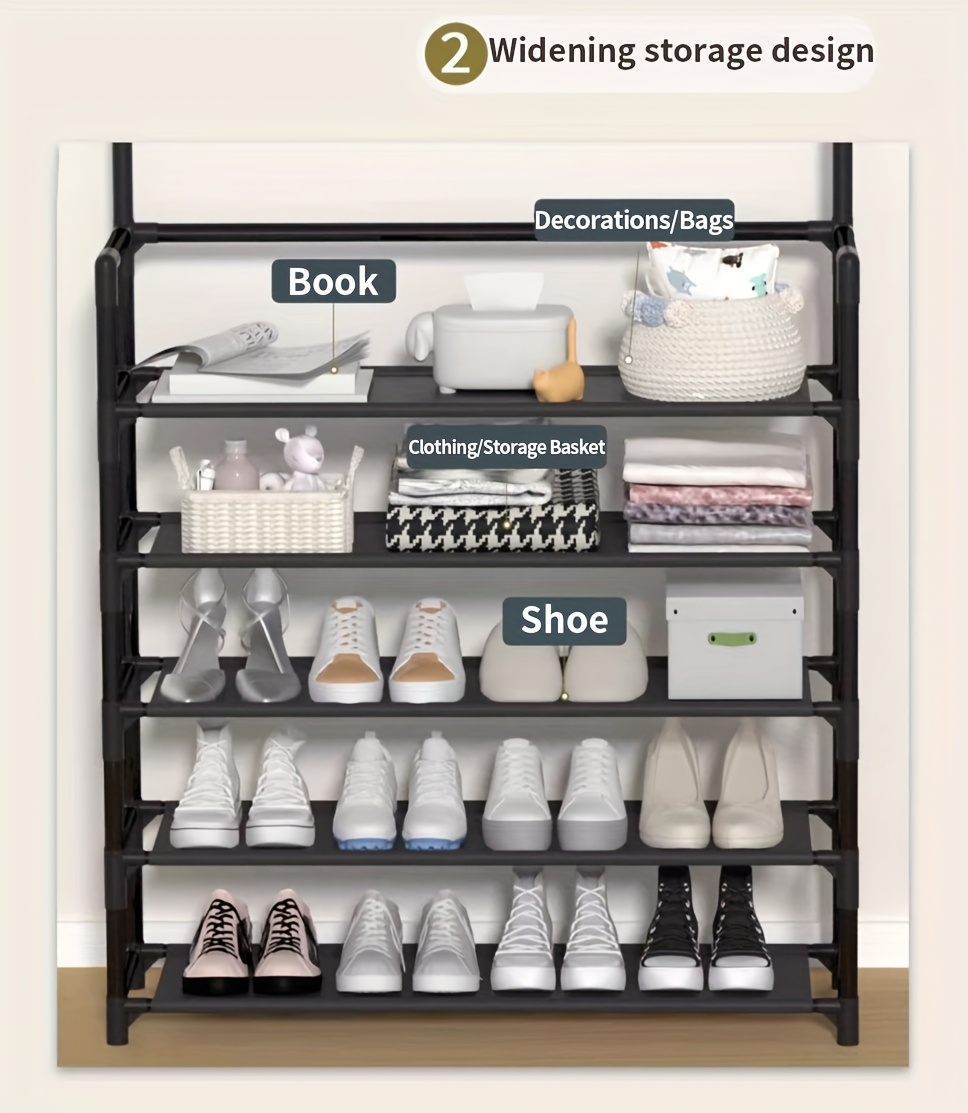 4-5 Tier Hallway Organizer with 8 Hooks - Space-Saving, Easy to Assemble, Durable Design for Entryways And Bedrooms, Minimalist Style - Black/White, Perfect for Entryway Storage, Freestanding Shoe Rack